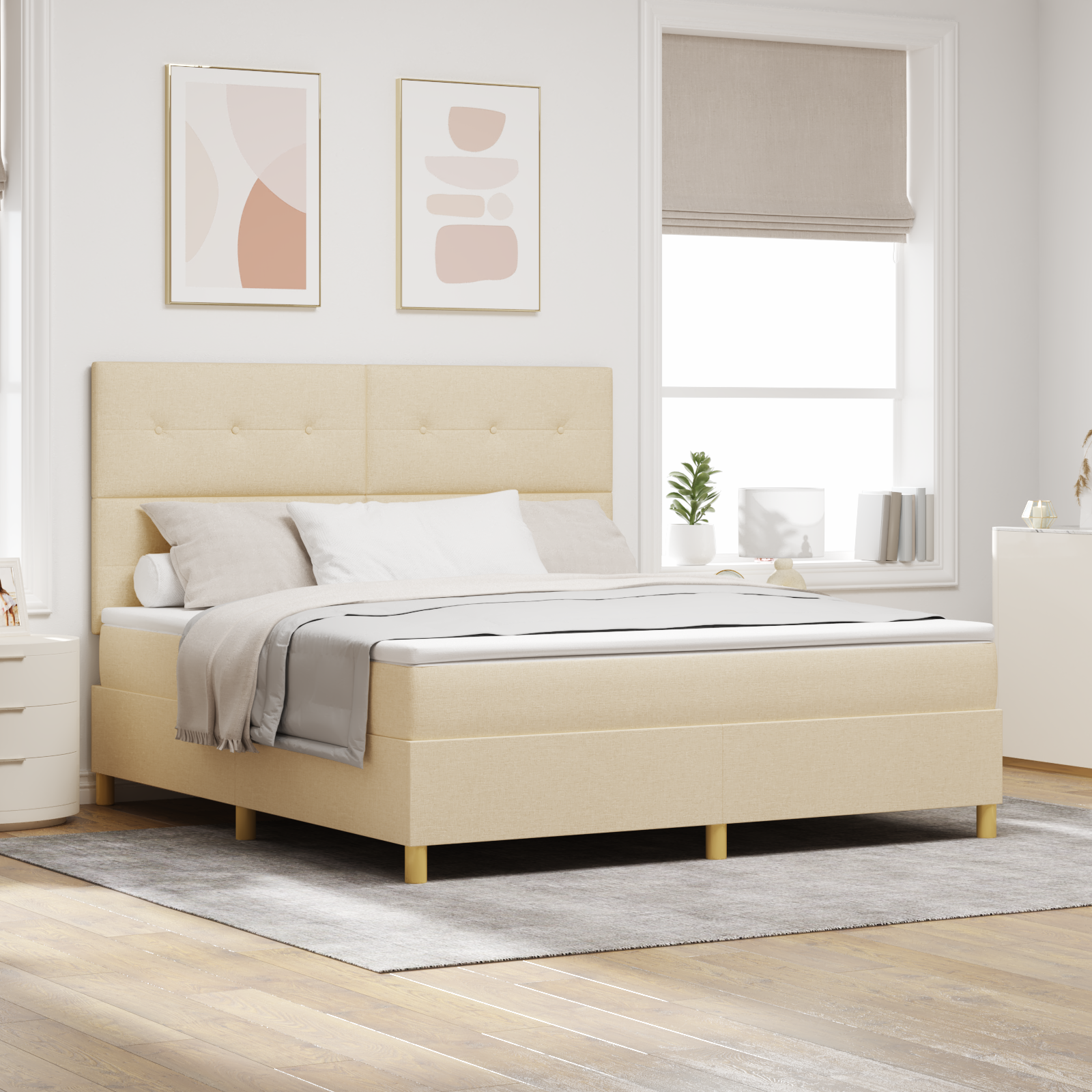 Letto a Box Spring con Materasso e LED Crema 180x200 cm Tessuto
