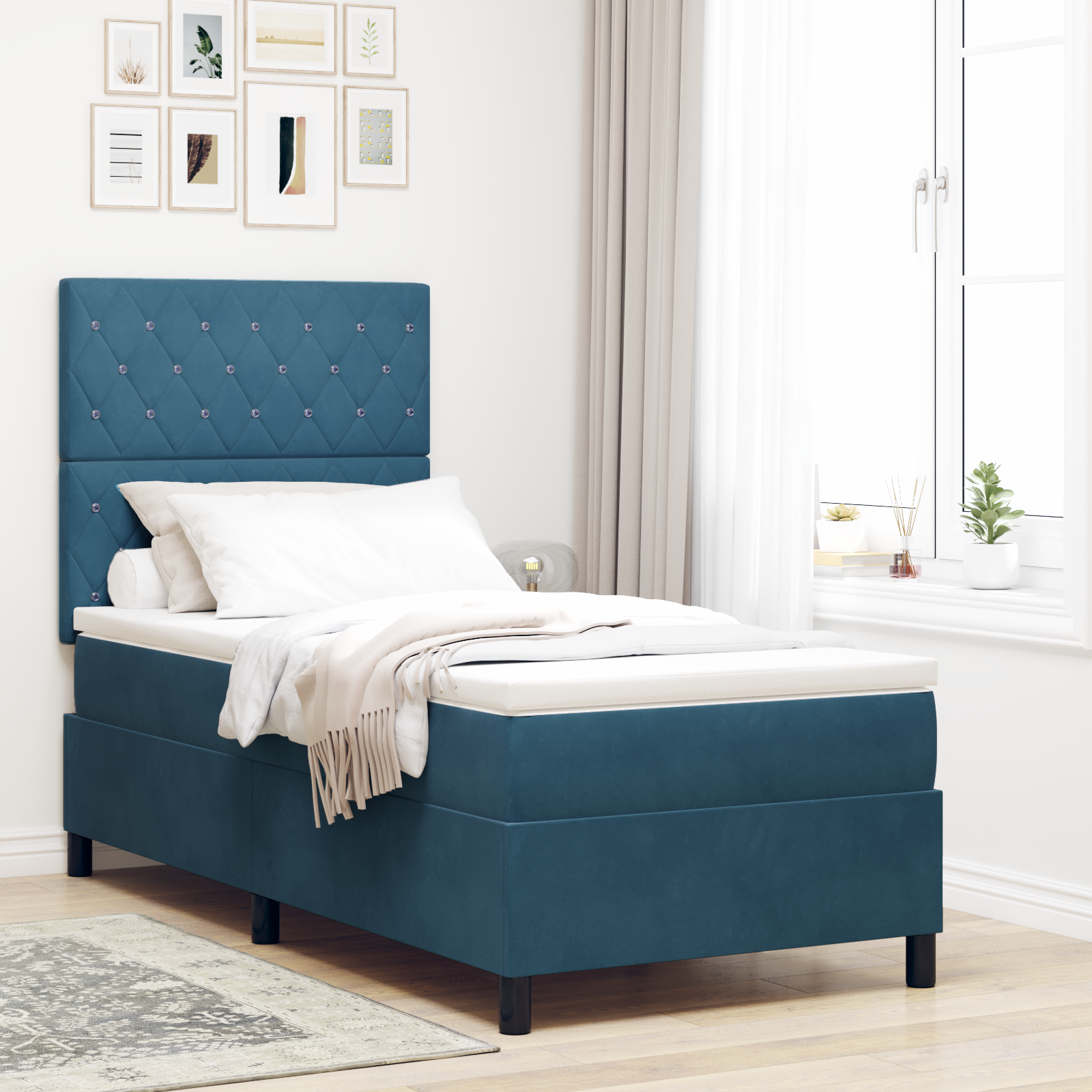 Thumbnail - vidaXL Boxspringbett mit Matratze & LED Dunkelblau 90x190 cm Velvet