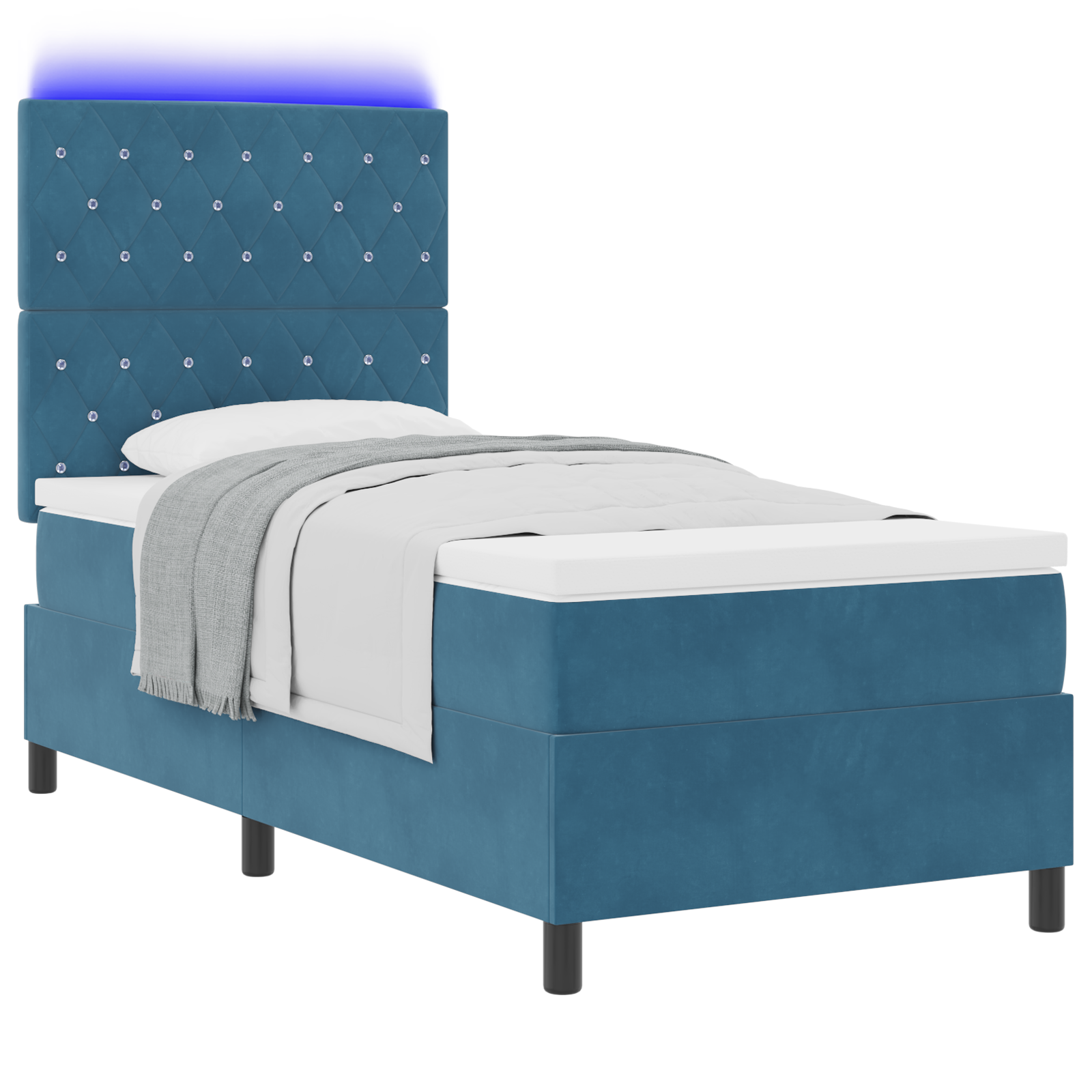 Thumbnail - vidaXL Boxspringbett mit Matratze & LED Dunkelblau 90x190 cm Velvet