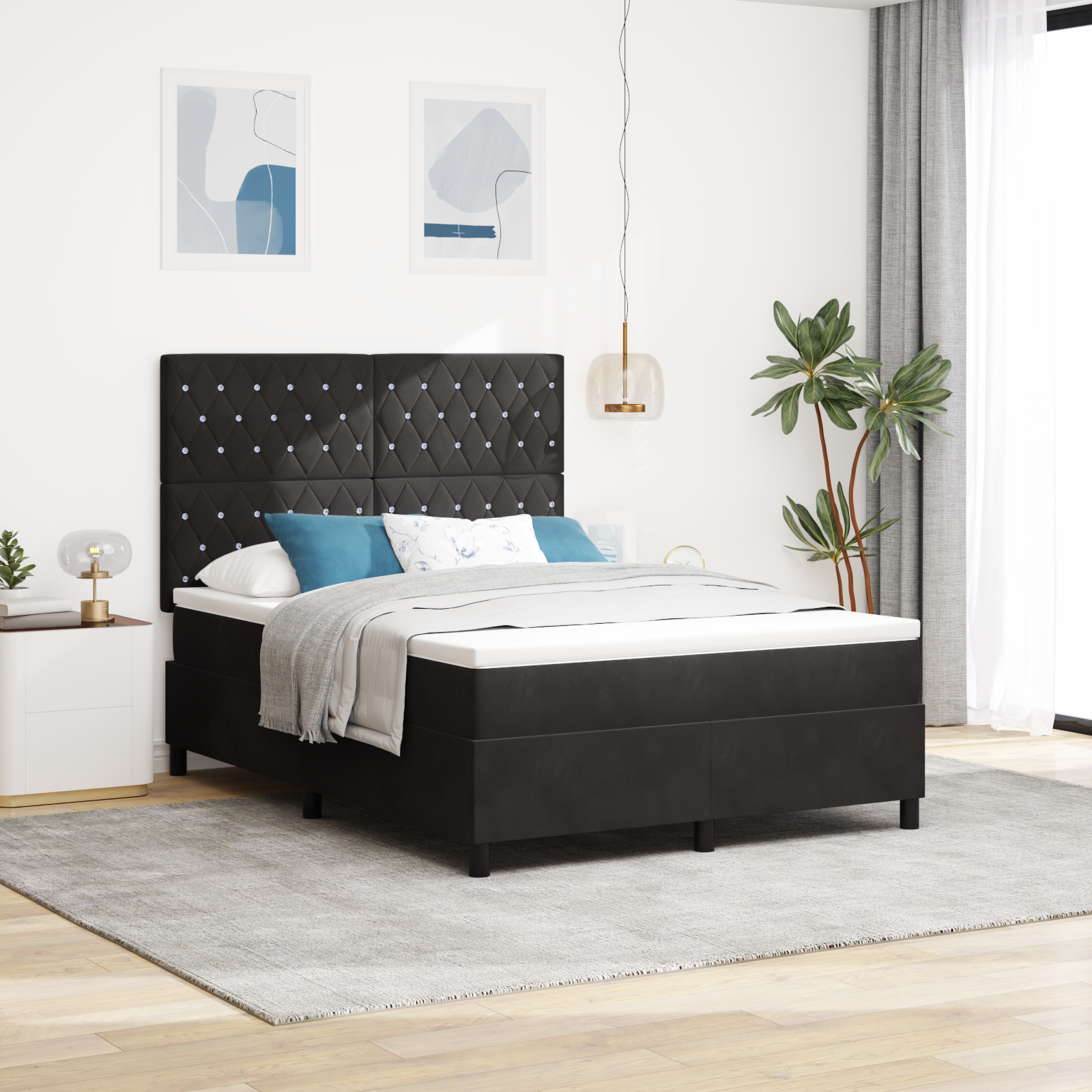 Thumbnail - vidaXL LED Boxspringbett mit Matratze Schwarz 140x190 cm Samt