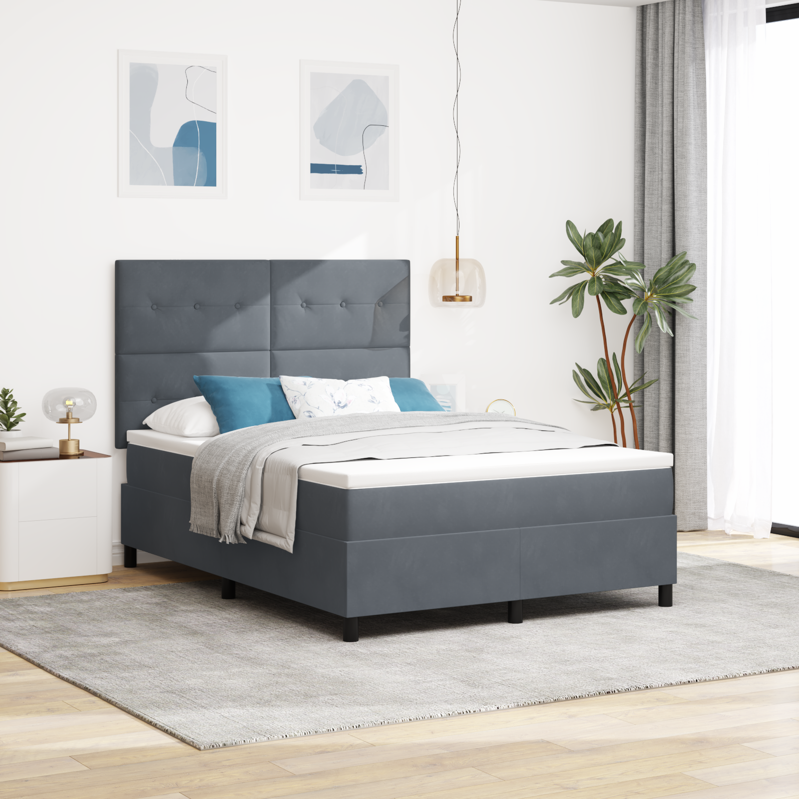 Letto con Materasso e LED Grigio Scuro 140x190 cm Velluto