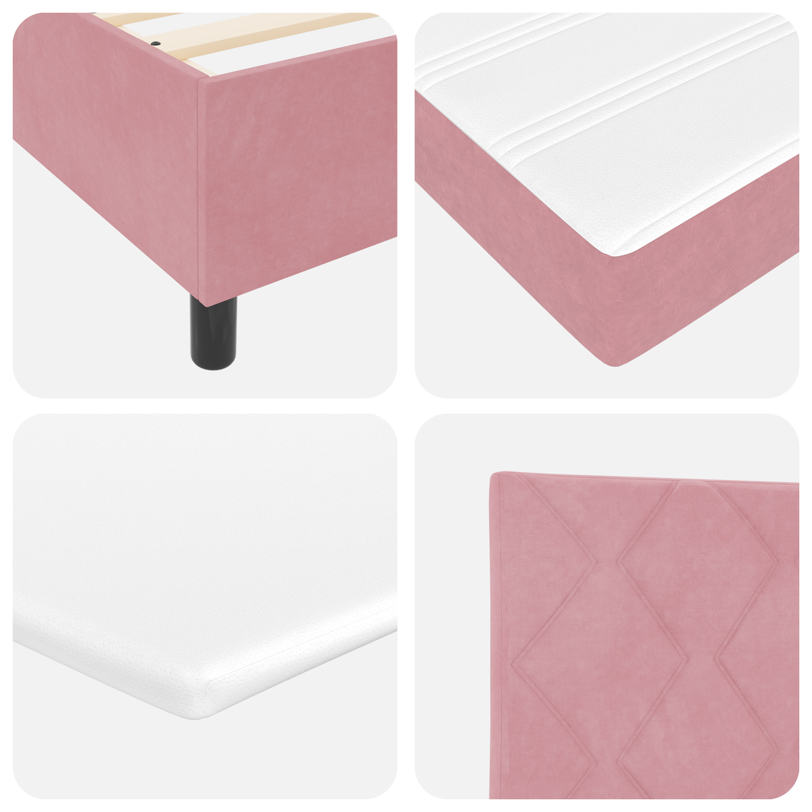 Box Spring Bed with Mattress & LED Pink 90x190 cm Velvet - Image 11