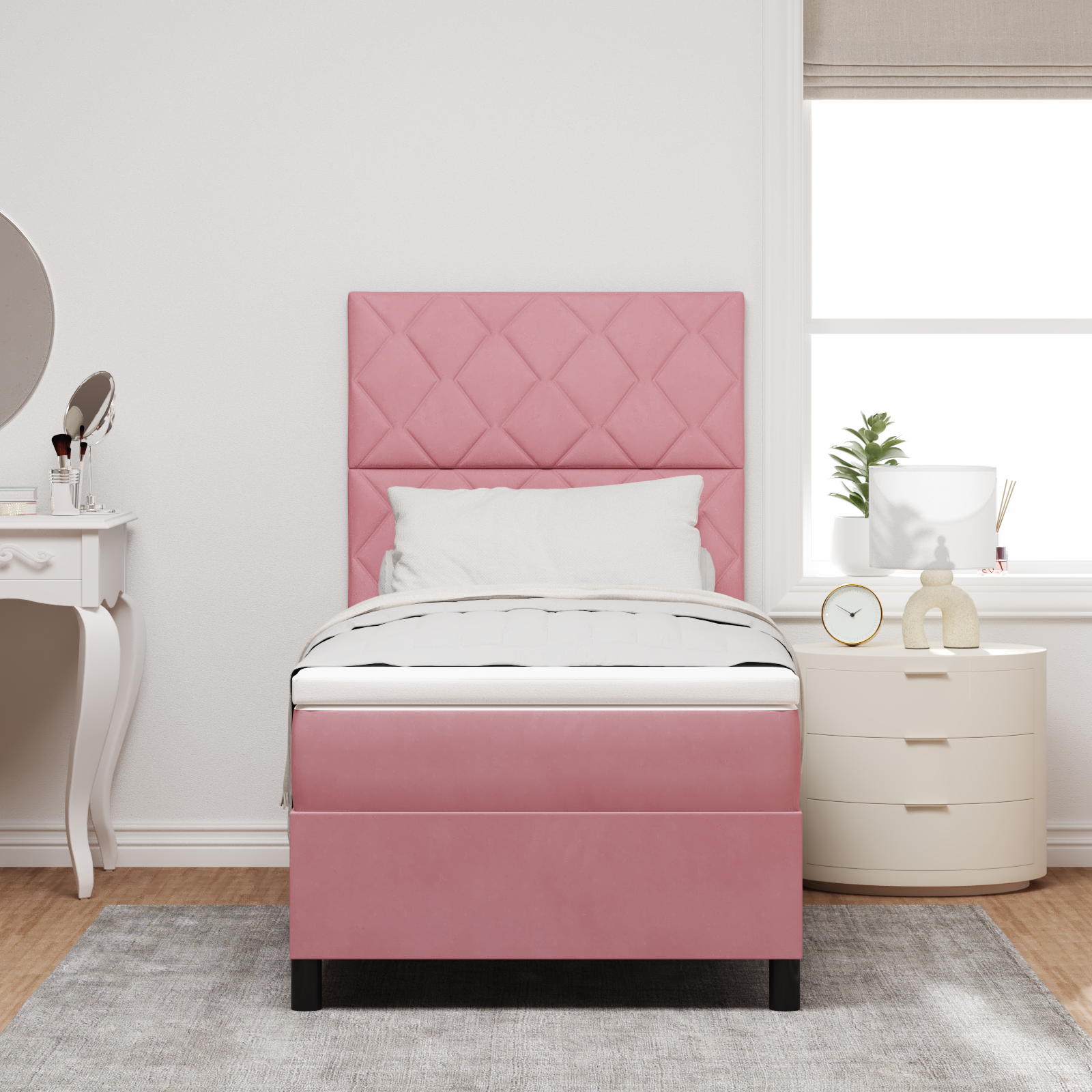 Box Spring Bed with Mattress & LED Pink 90x190 cm Velvet - Image 5