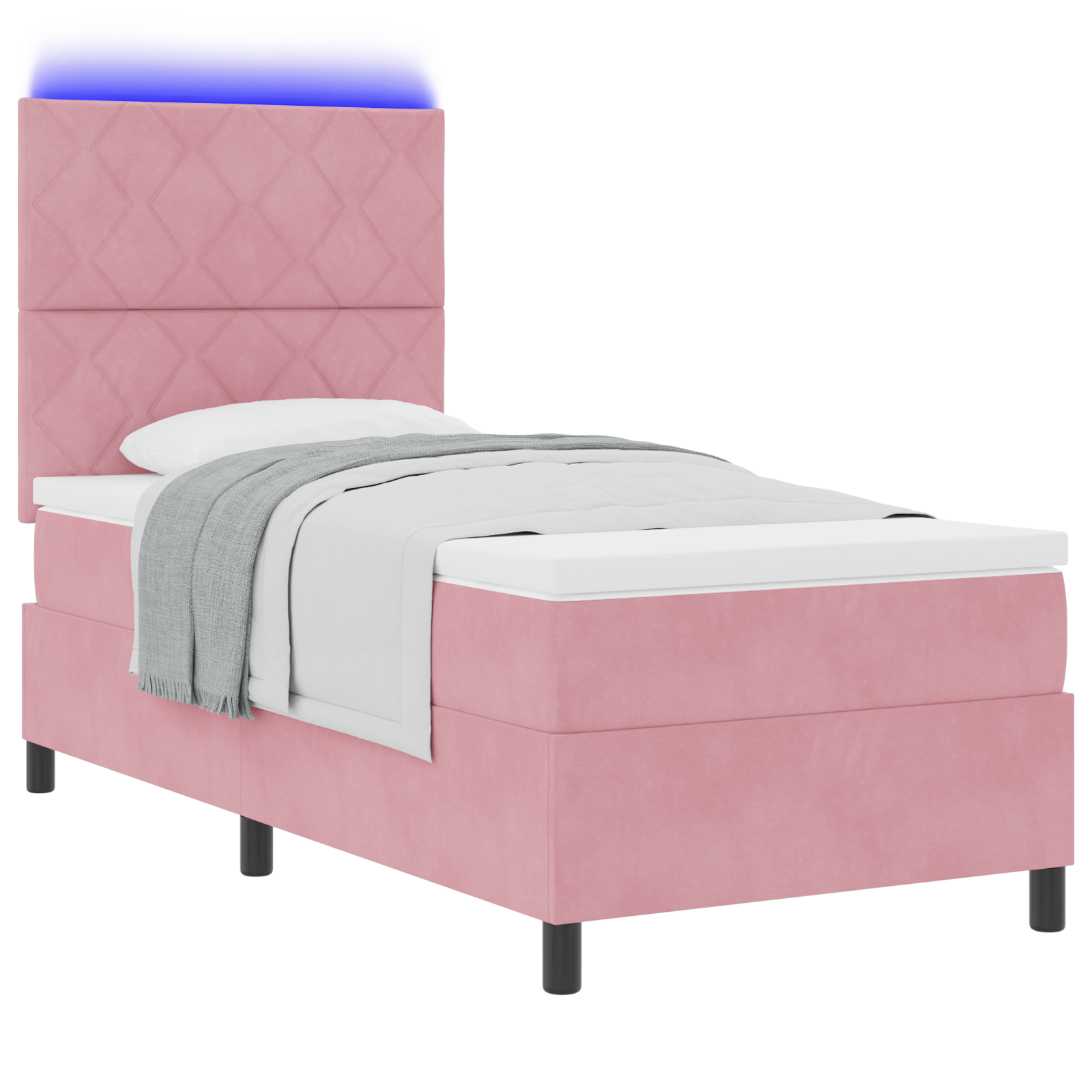 Box Spring Bed with Mattress & LED Pink 90x190 cm Velvet - Image 2