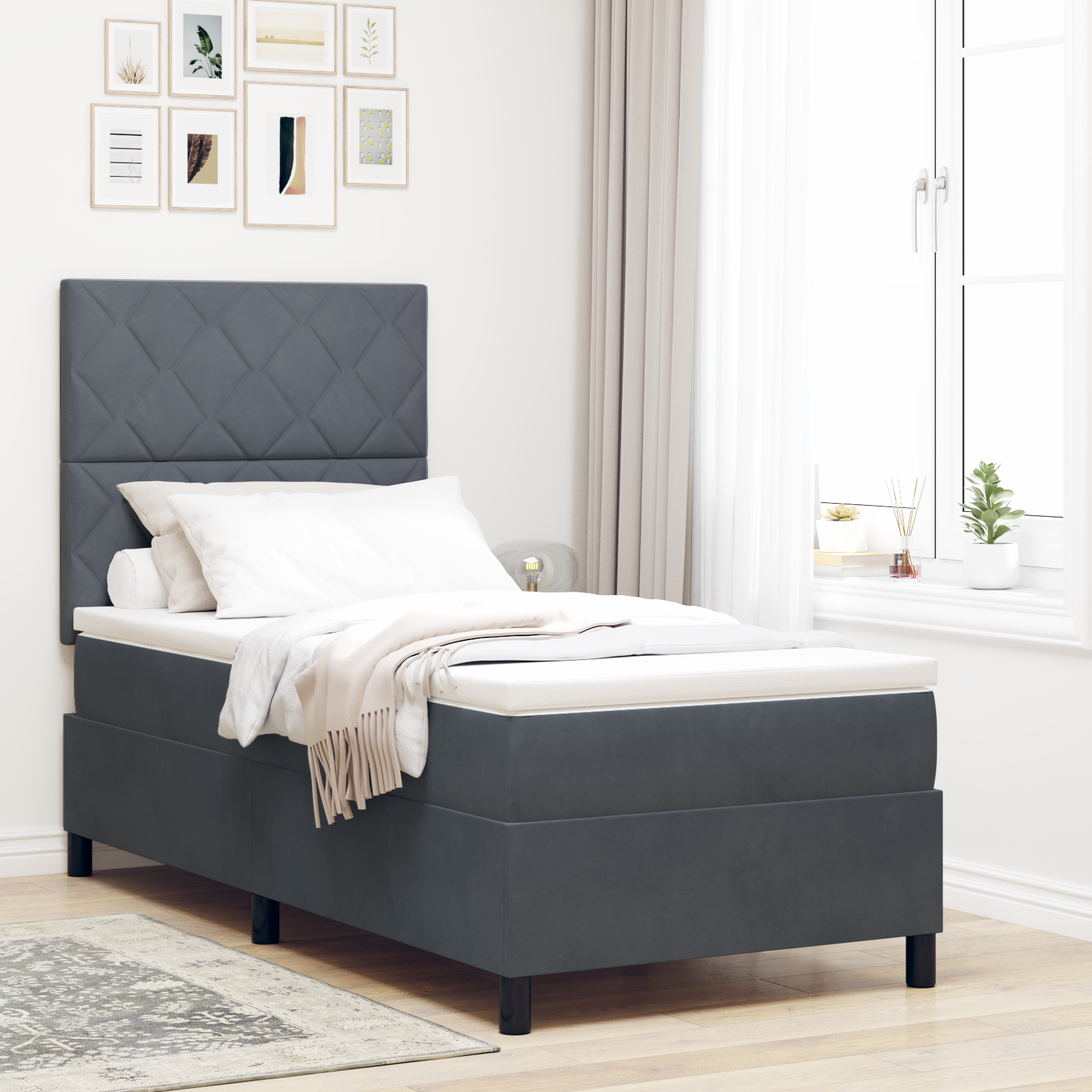 Thumbnail - vidaXL LED Boxspringbett mit Matratze Dunkelgrau 100x200 cm Samt