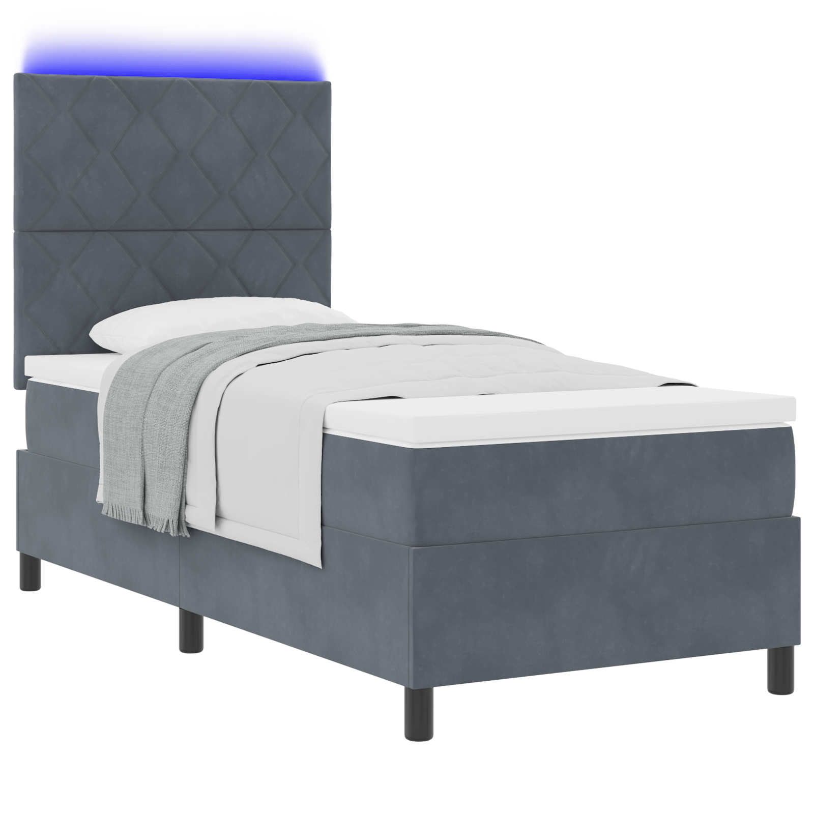 Thumbnail - vidaXL LED Boxspringbett mit Matratze Dunkelgrau 100x200 cm Samt