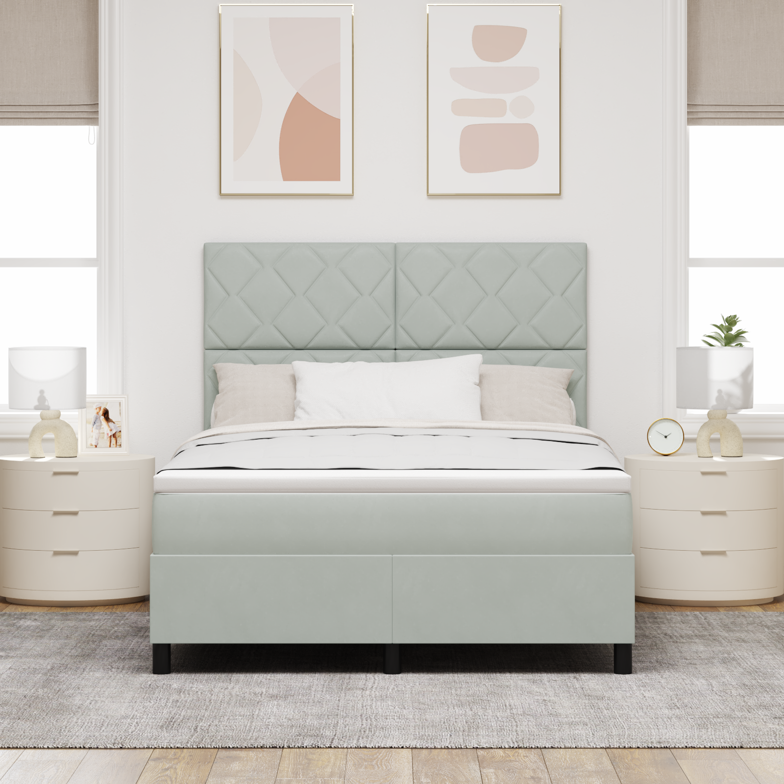 Komfortiška lova su čiužiniu ir LED apšvietimu Šviesiai pilka 140x190 cm Aksomas - Image 5