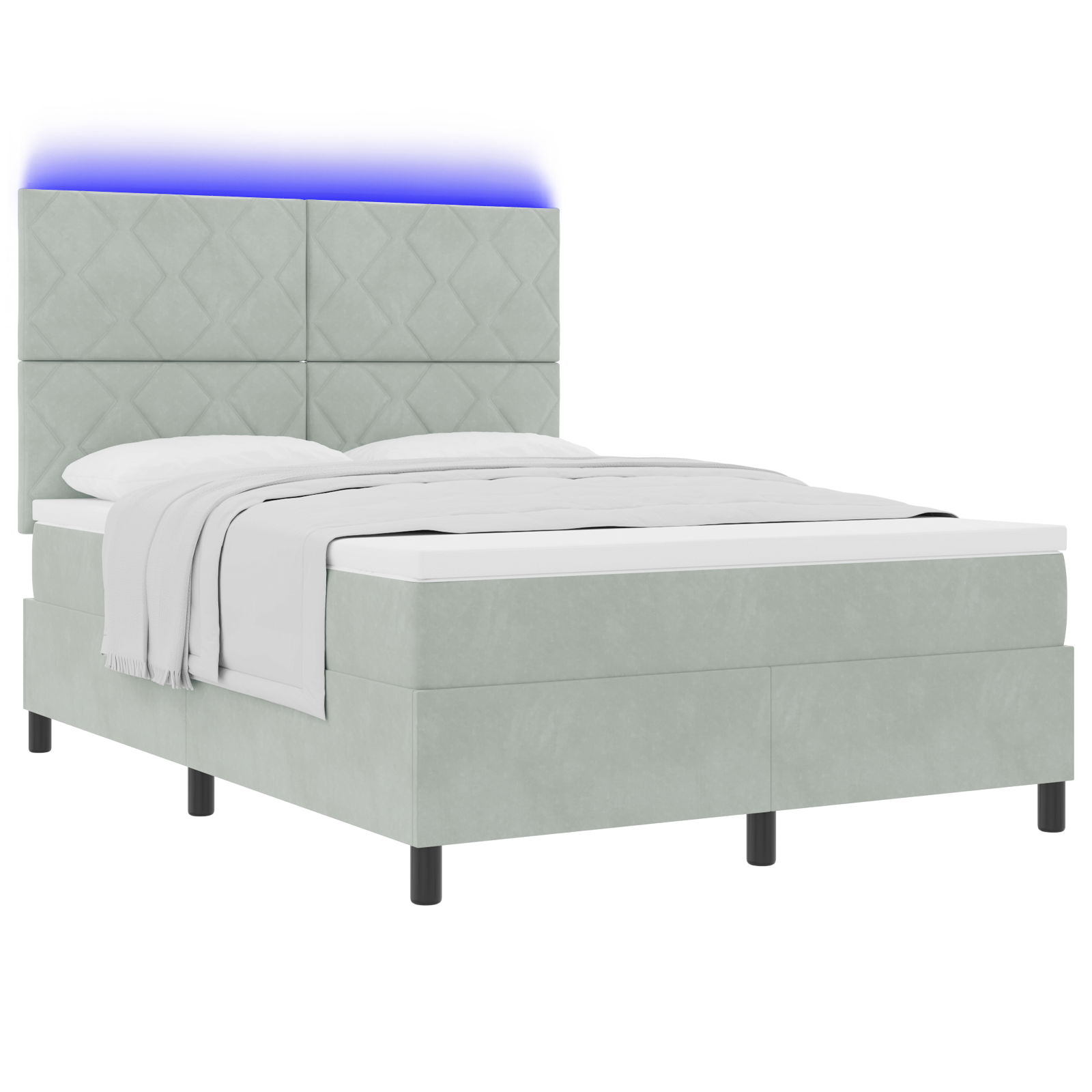 Komfortiška lova su čiužiniu ir LED apšvietimu Šviesiai pilka 140x190 cm Aksomas - Image 2