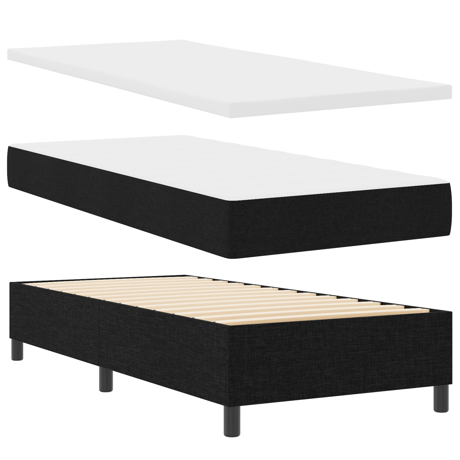 Box Spring Bed with Mattress & LED Black 90x200 cm Fabric - Image 6