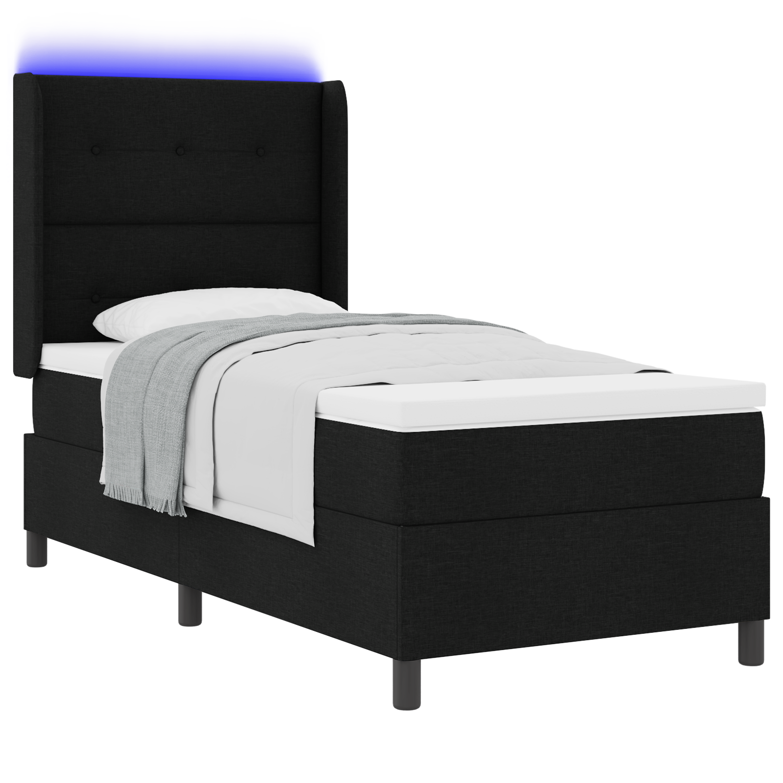 Box Spring Bed with Mattress & LED Black 90x200 cm Fabric - Image 2