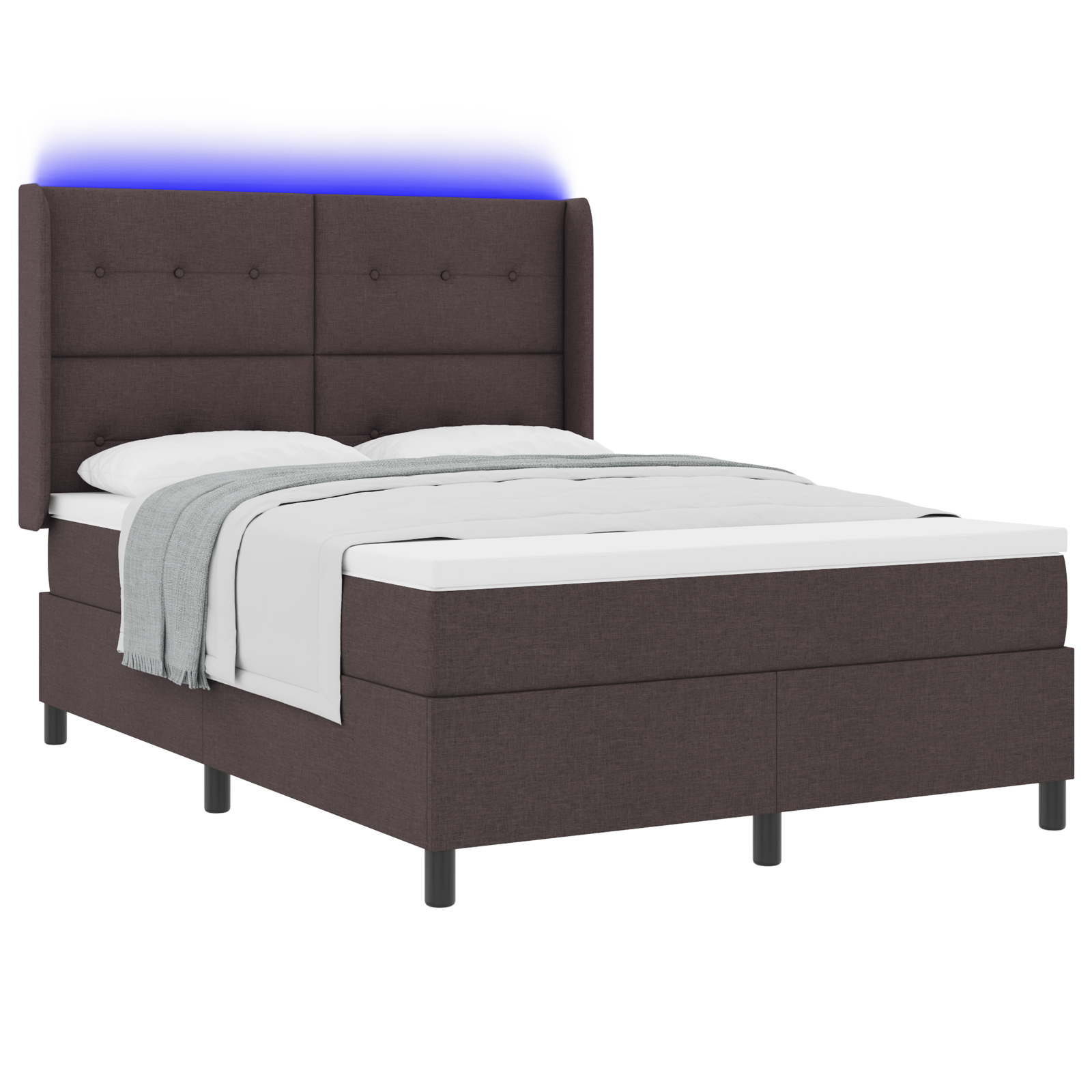 Thumbnail - vidaXL Boxspringbett mit Matratze & LED in Dunkelbraun, 140x190 cm aus Stoff