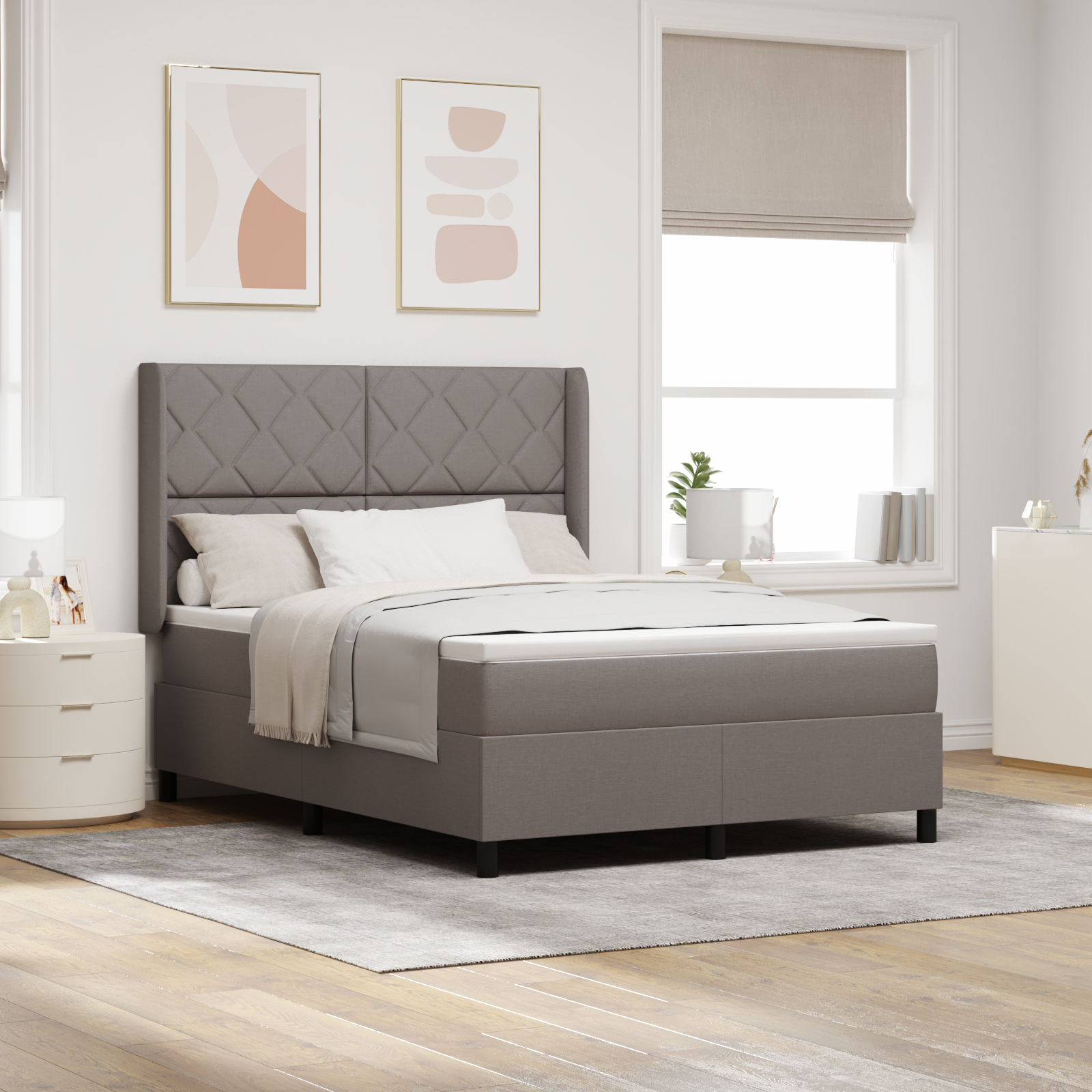 Thumbnail - vidaXL Boxspringbett mit Matratze & LED in Taupe 140 x 200 cm aus Stoff