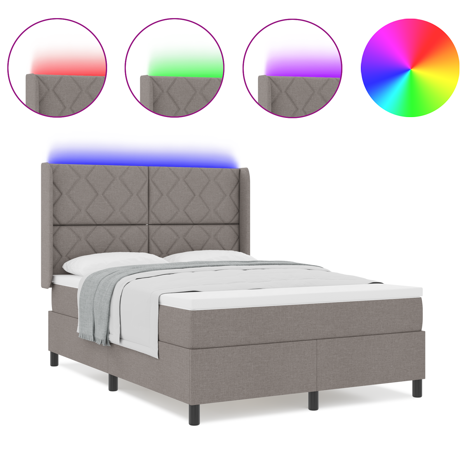 Box Spring Bed with Mattress & LED Taupe 160x200 cm Fabric - Image 4