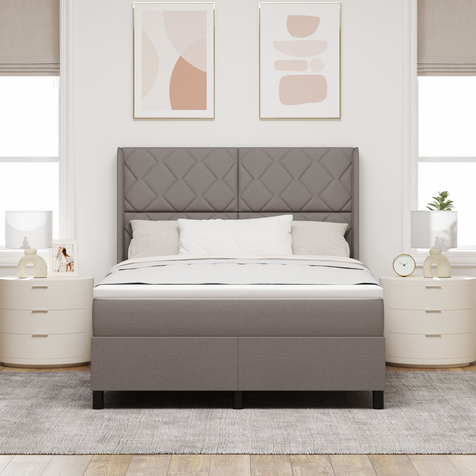 Box Spring Bed with Mattress & LED Taupe 160x200 cm Fabric - Image 5