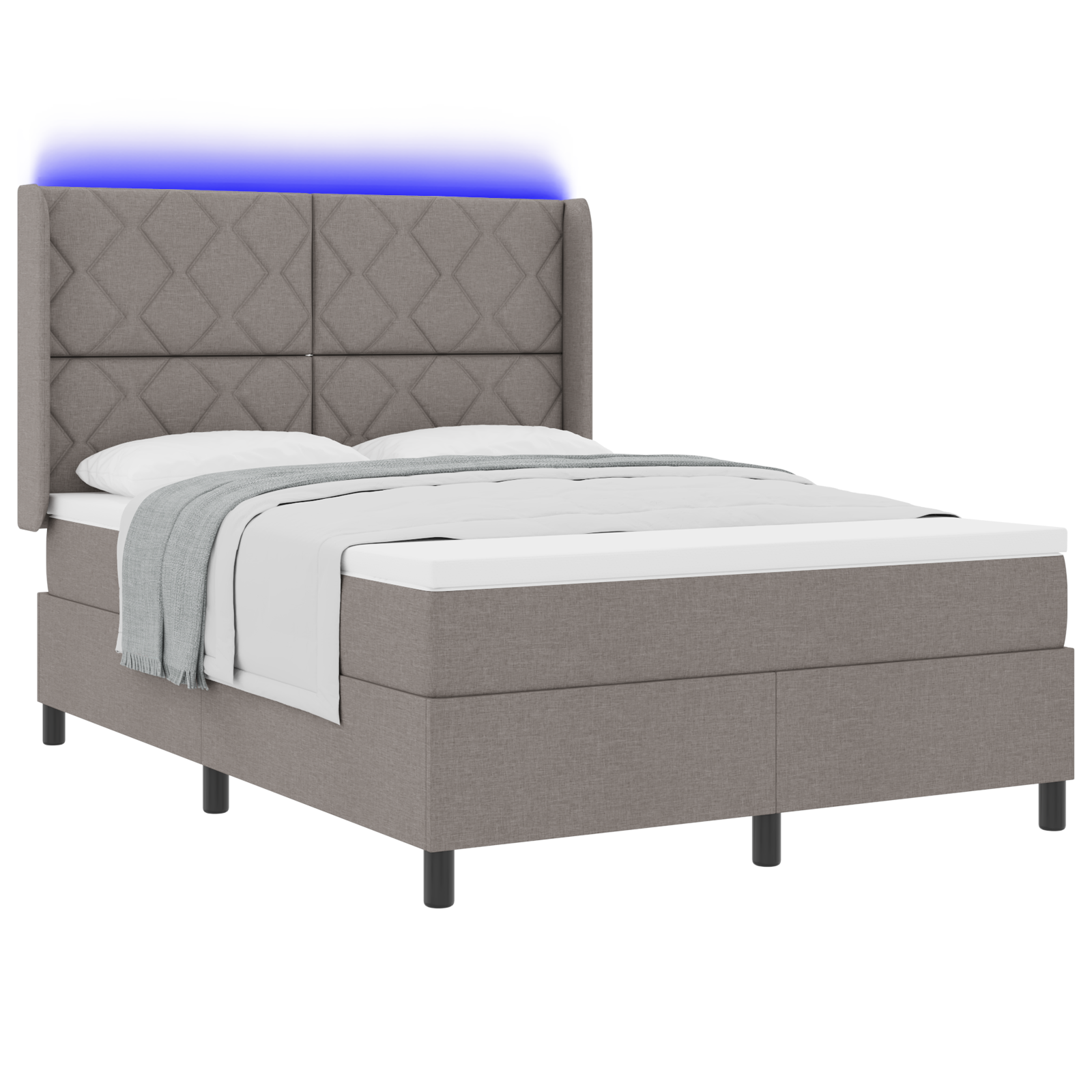 Box Spring Bed with Mattress & LED Taupe 160x200 cm Fabric - Image 2