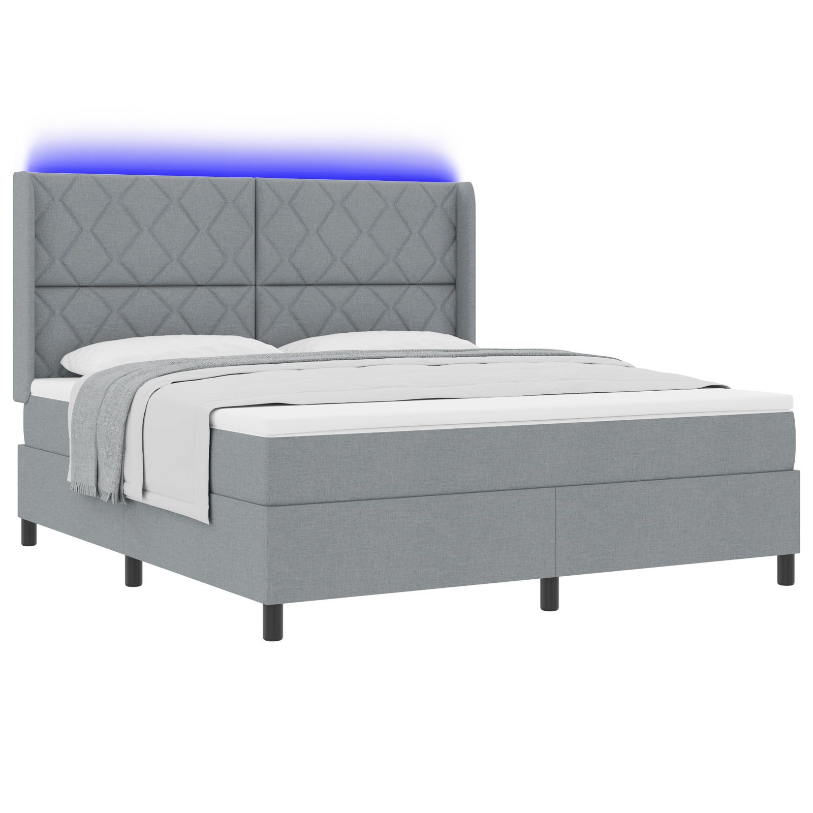Thumbnail - vidaXL Boxspringbett mit Matratze und LED Licht in Hellgrau, 180x200 cm, aus Stoff.
