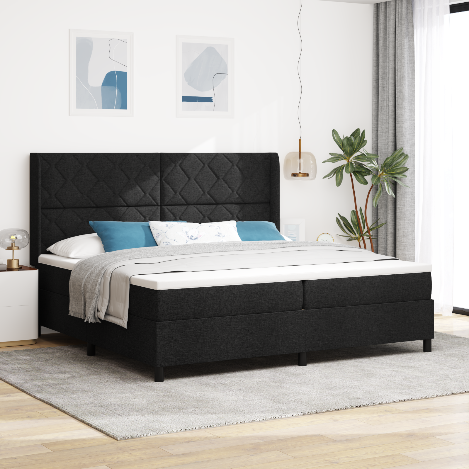 Thumbnail - vidaXL Boxspringbett mit Matratze & LED in Schwarz, 200 x 200 cm, aus Stoff