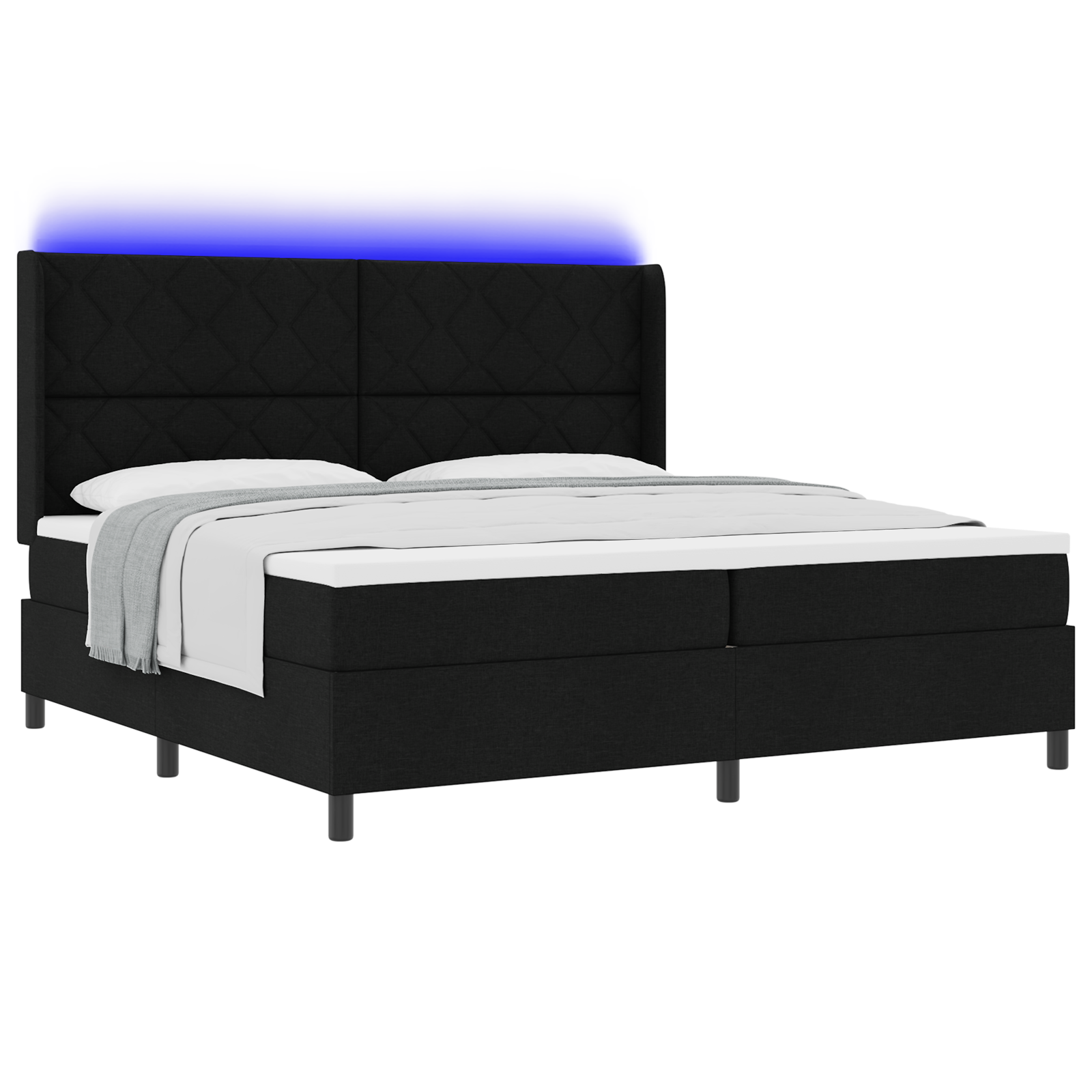 Thumbnail - vidaXL Boxspringbett mit Matratze & LED in Schwarz, 200 x 200 cm, aus Stoff
