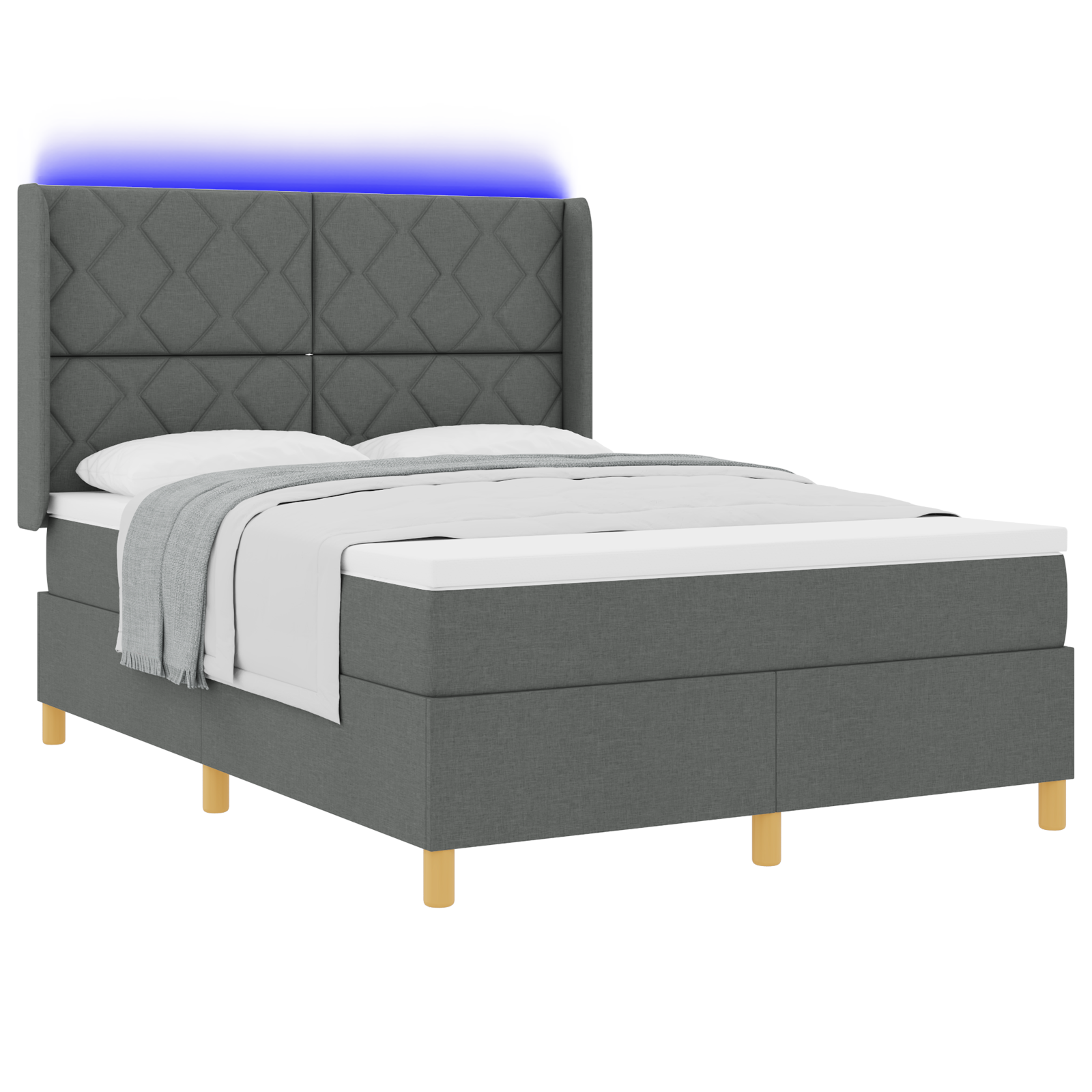 Box Spring Bed with Mattress & LED Dark Grey 160x200 cm Fabric - Image 2