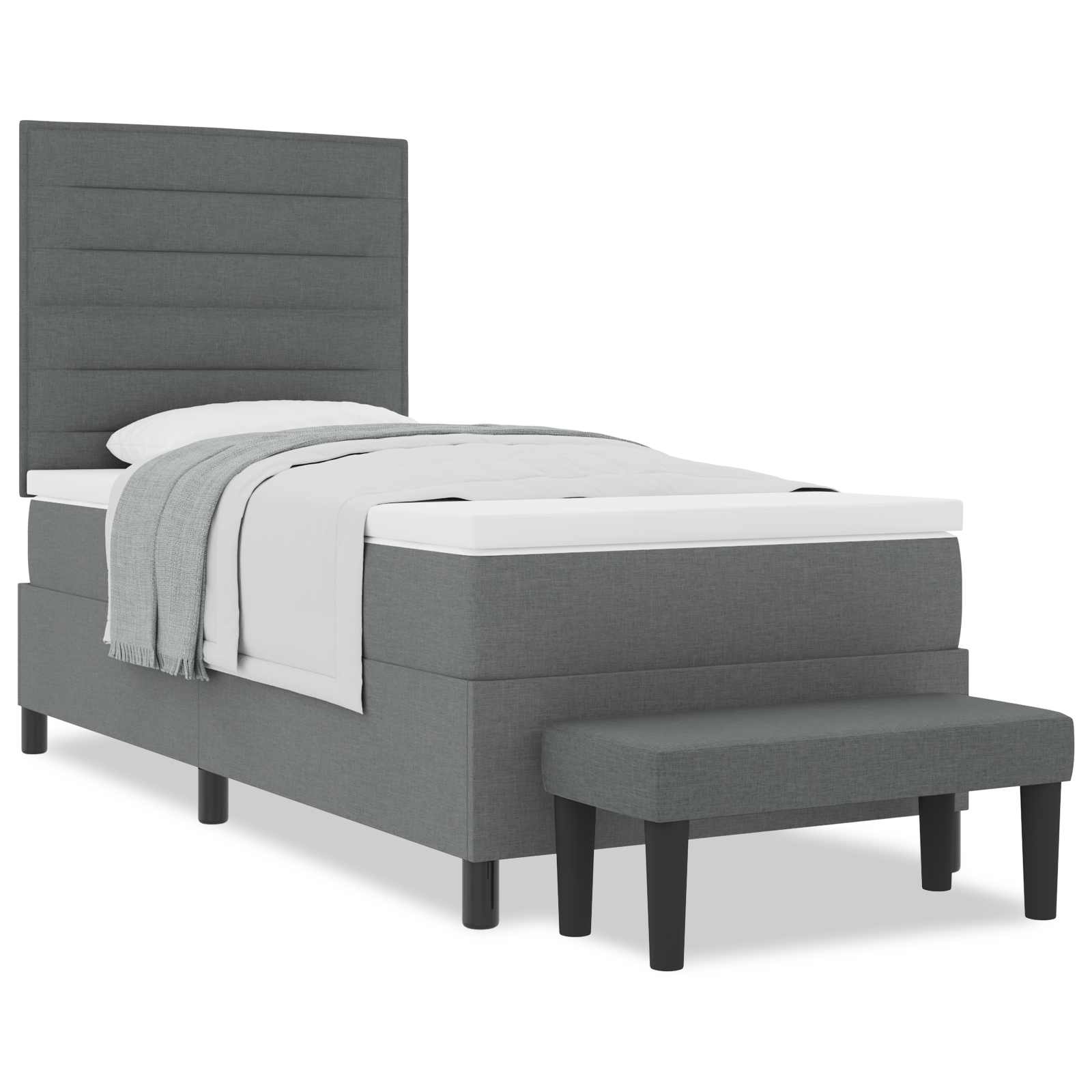 dėžutės pavasario lova su čiužiniu ir suoleliu tamsiai pilka 90x190 cm audinys - Image 4