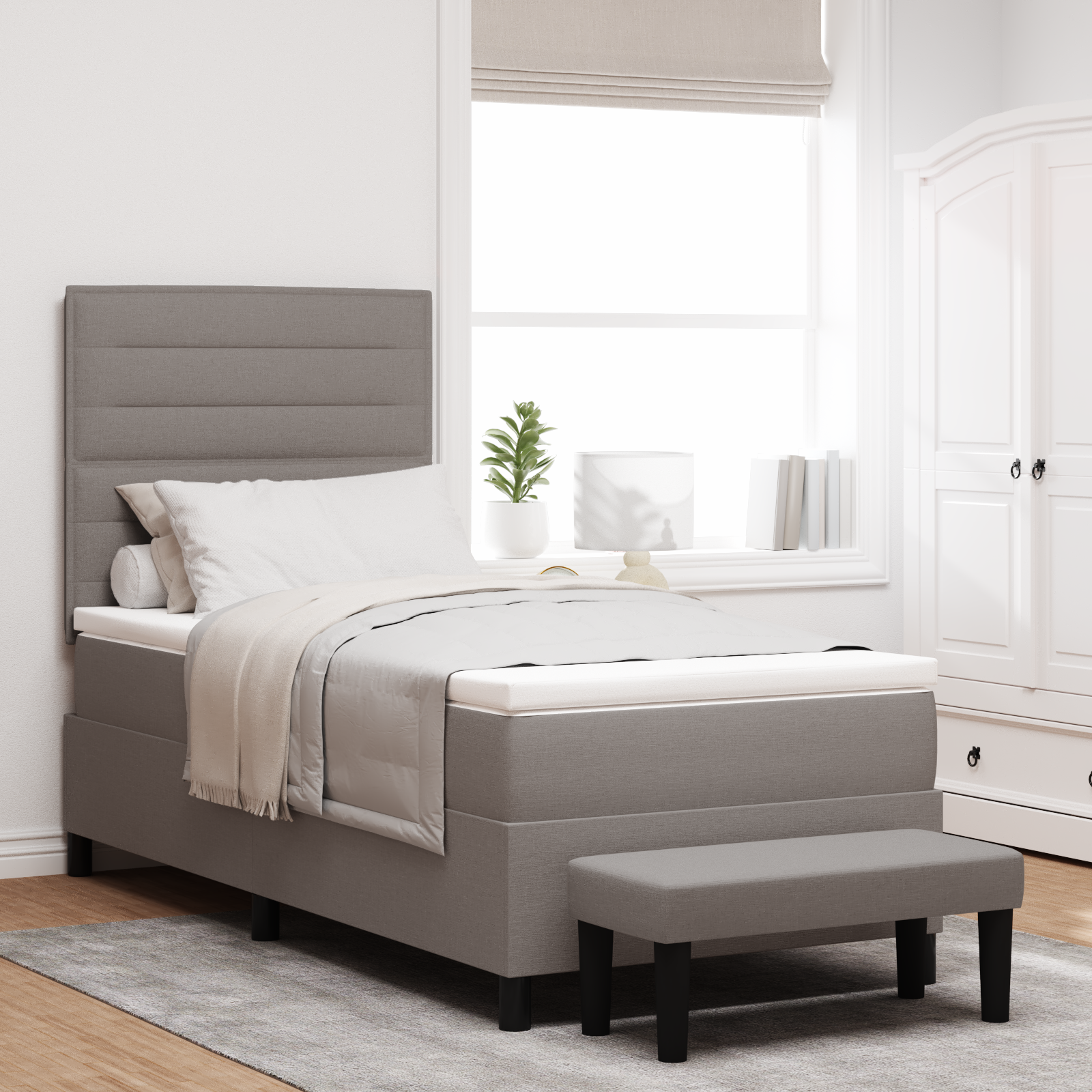 Thumbnail - vidaXL Boxspringbett mit Matratze & Bank Taupe 90x190 cm Stoff