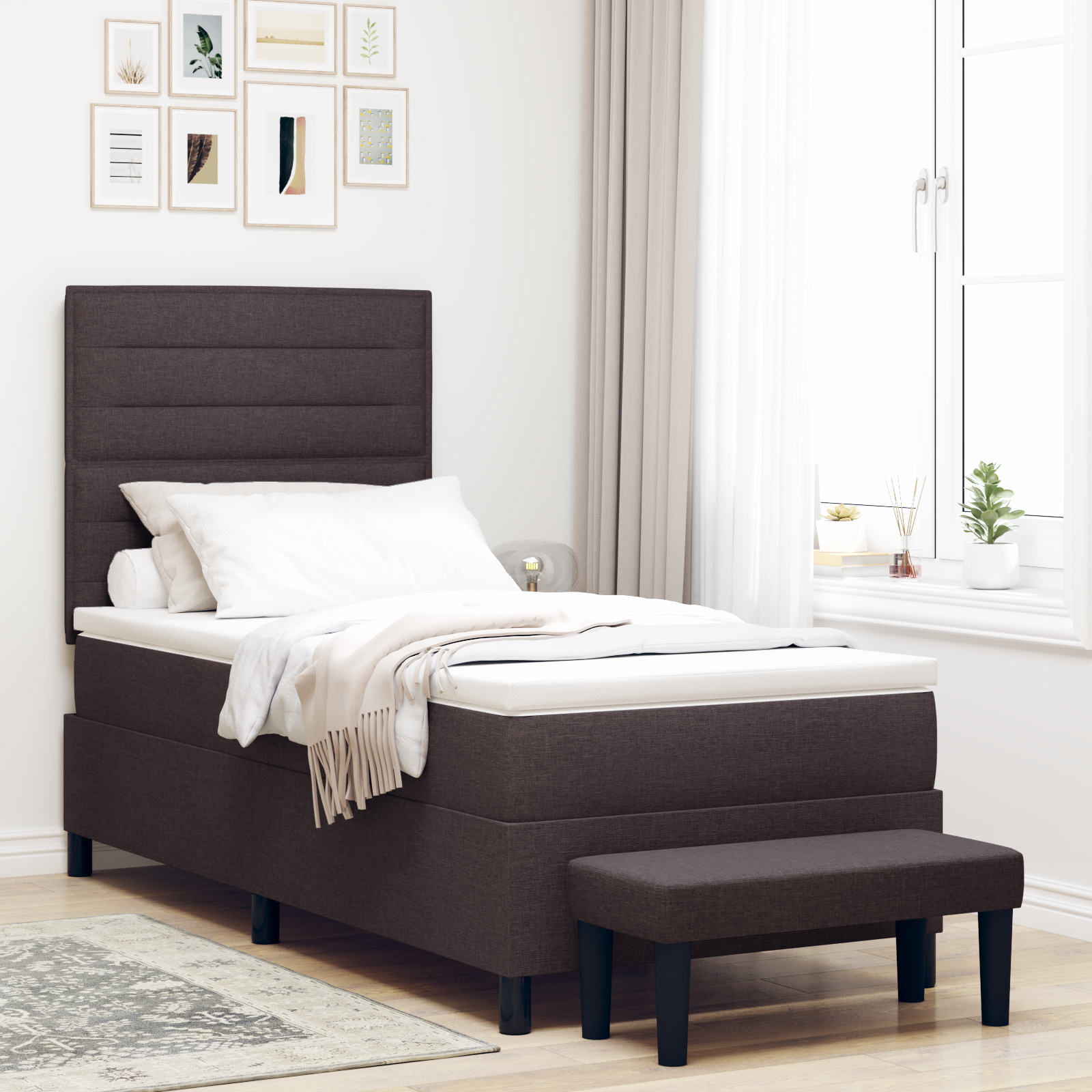 Thumbnail - vidaXL Boxspringbett mit Matratze & Bank Dunkelbraun 90x200 cm Stoff