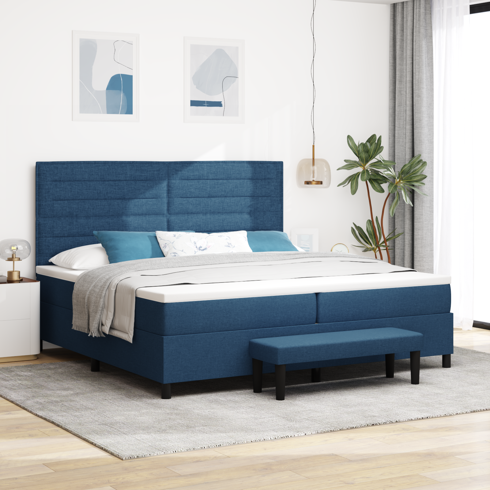 Thumbnail - vidaXL Boxspringbett mit Matratze & Bank Blau 200x200 cm Stoff