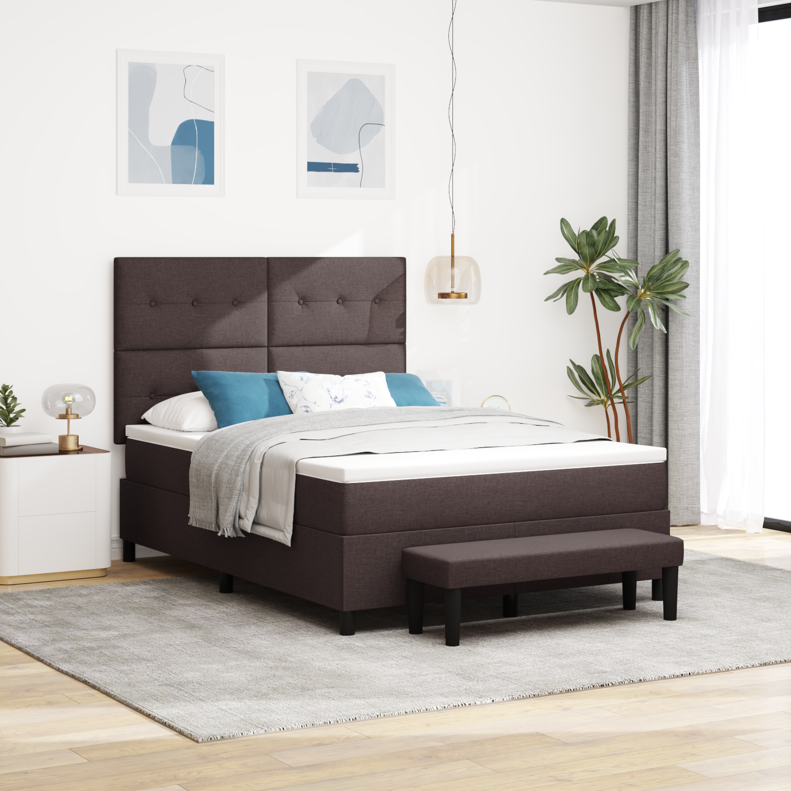 Thumbnail - vidaXL Boxspringbett mit Matratze & Bank Dunkelbraun 140x190 cm Stoff