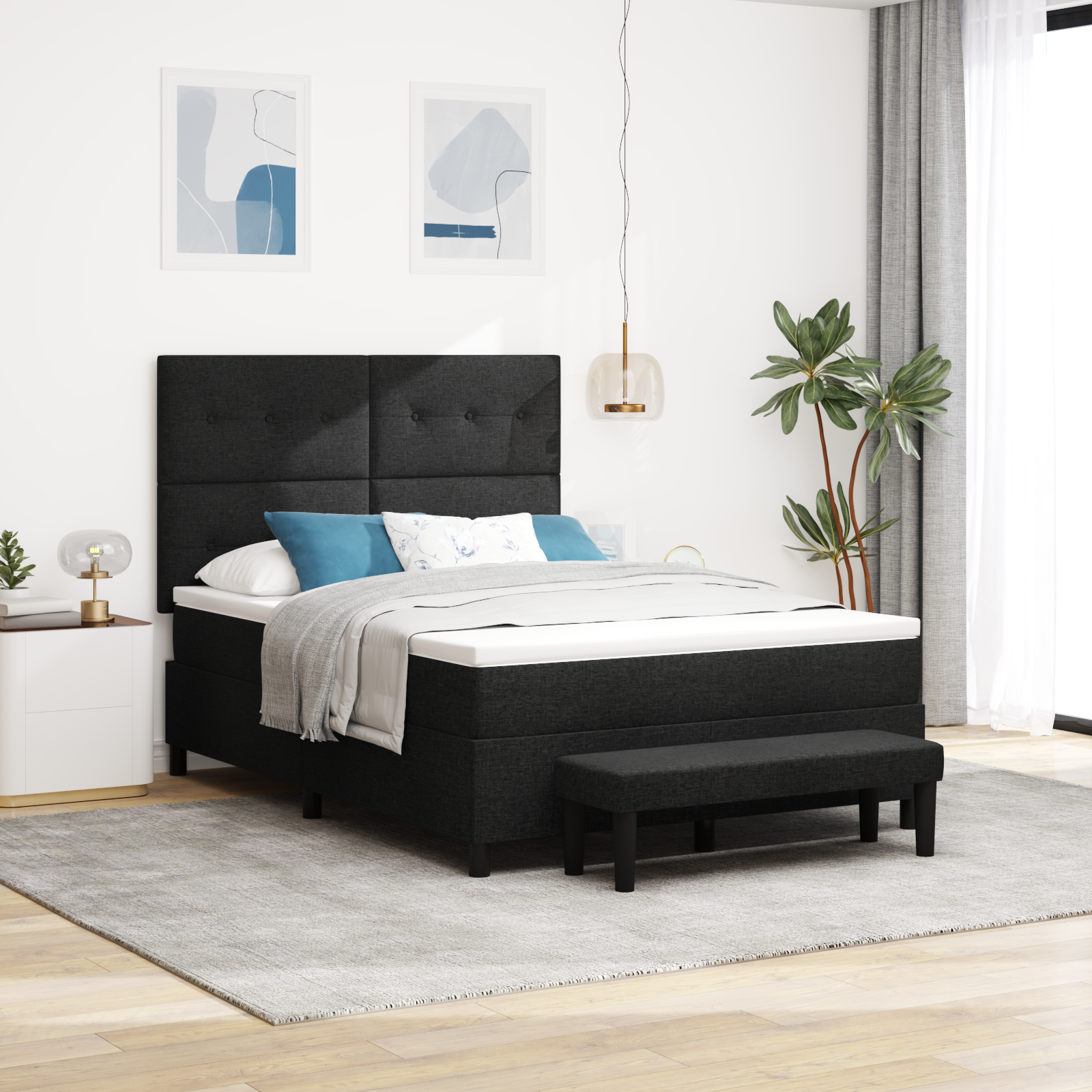 Thumbnail - vidaXL Boxspringbett mit Matratze & Bank Schwarz 140x200 cm Stoff