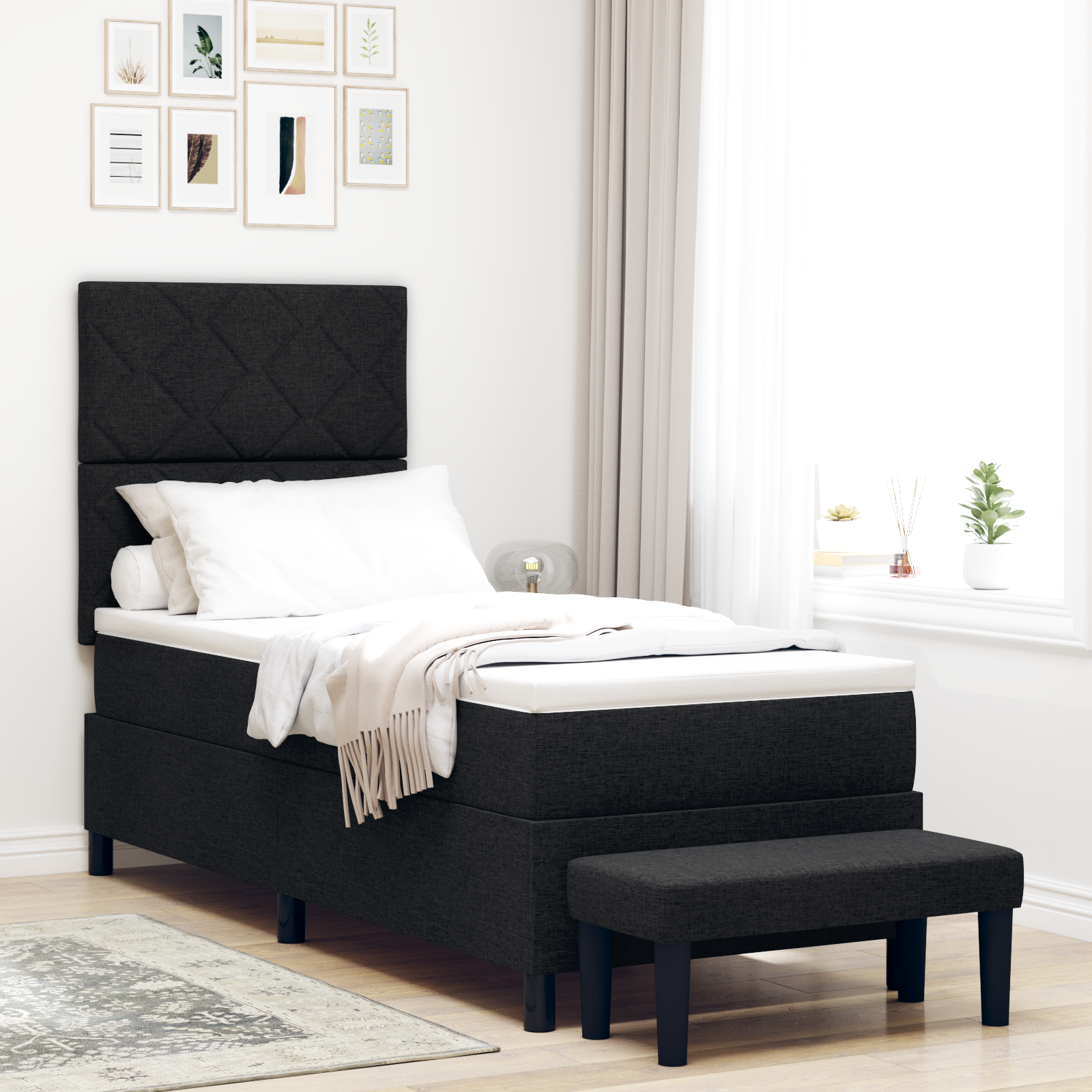 Thumbnail - vidaXL Boxspringbett mit Matratze & Bank Schwarz 80x200 cm Stoff