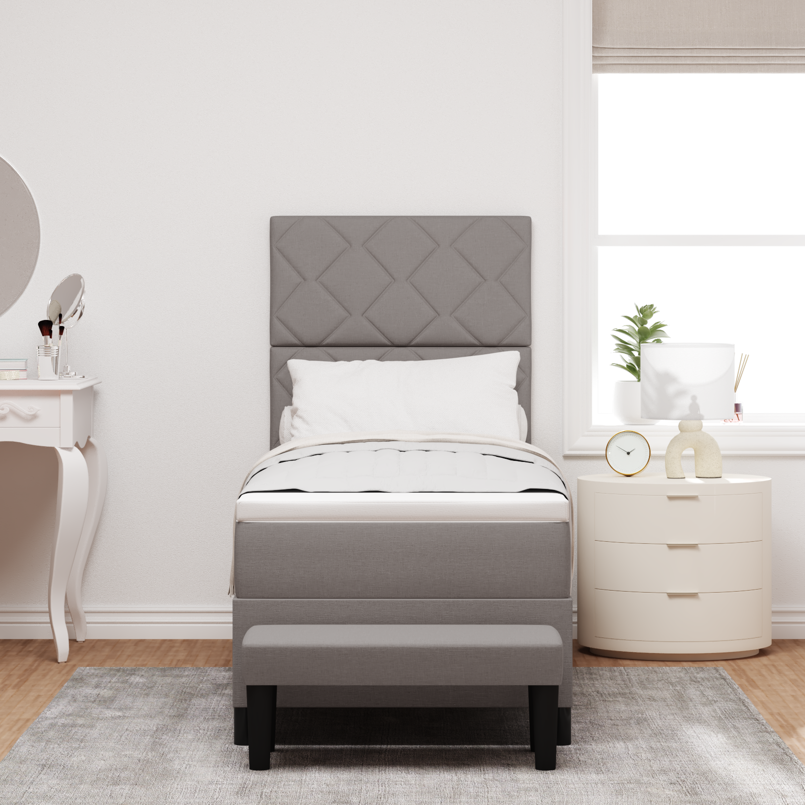 Box Spring Bed with Mattress & Bench Taupe 80x200 cm Fabric - Image 5