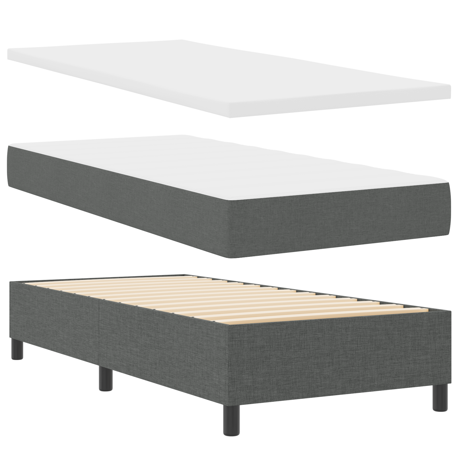 Thumbnail - vidaXL Boxspringbett mit Matratze & Bank Dunkelgrau 90x200 cm Stoff