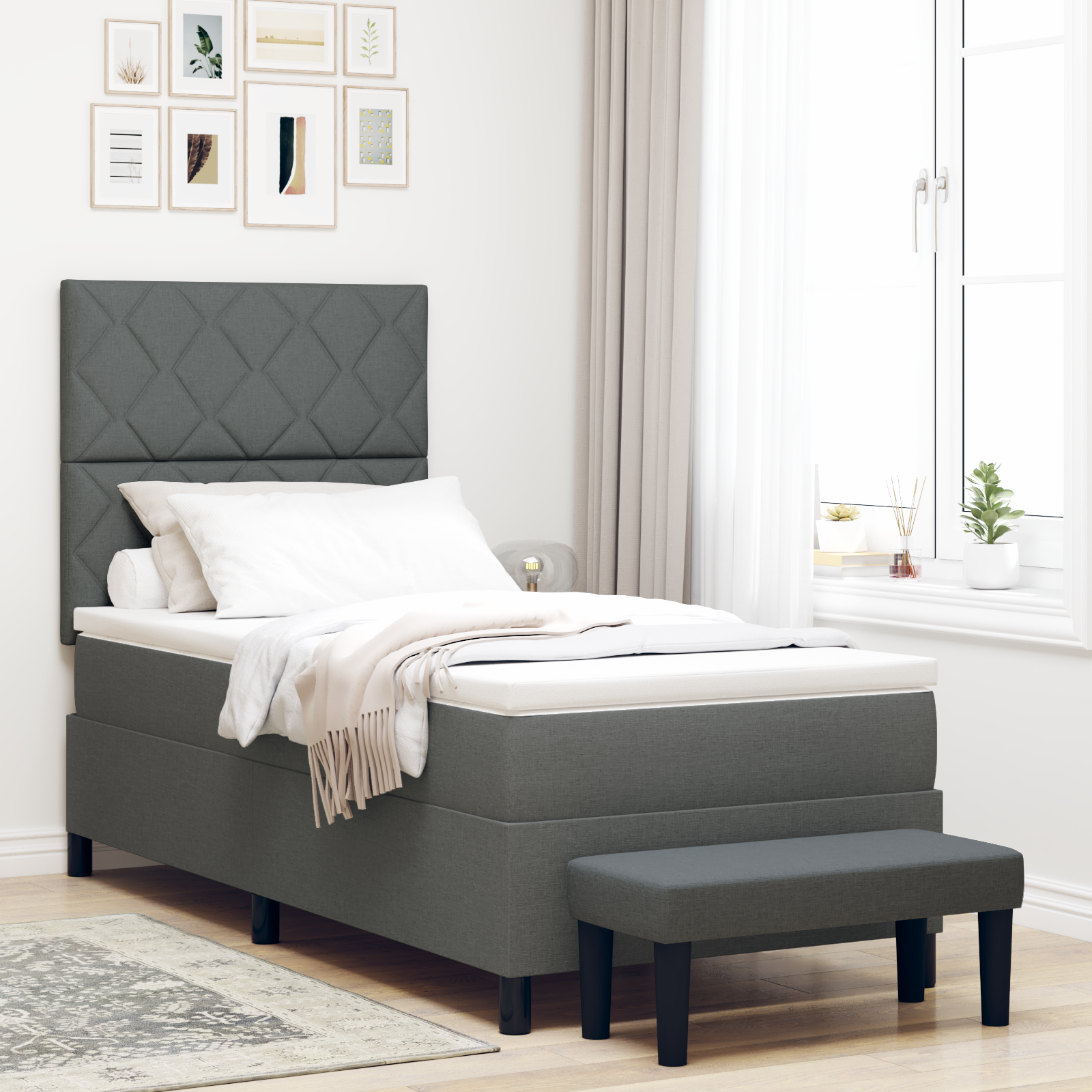 Thumbnail - vidaXL Boxspringbett mit Matratze & Bank Dunkelgrau 90x200 cm Stoff
