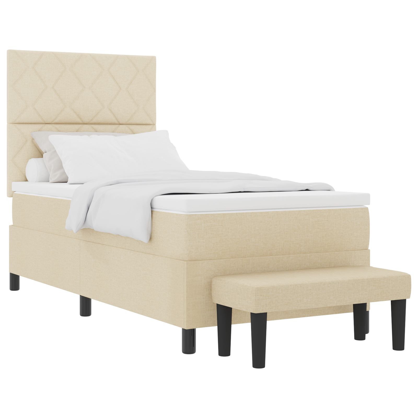 Thumbnail - vidaXL Boxspringbett mit Matratze & Bank Creme 100x200 cm Stoff