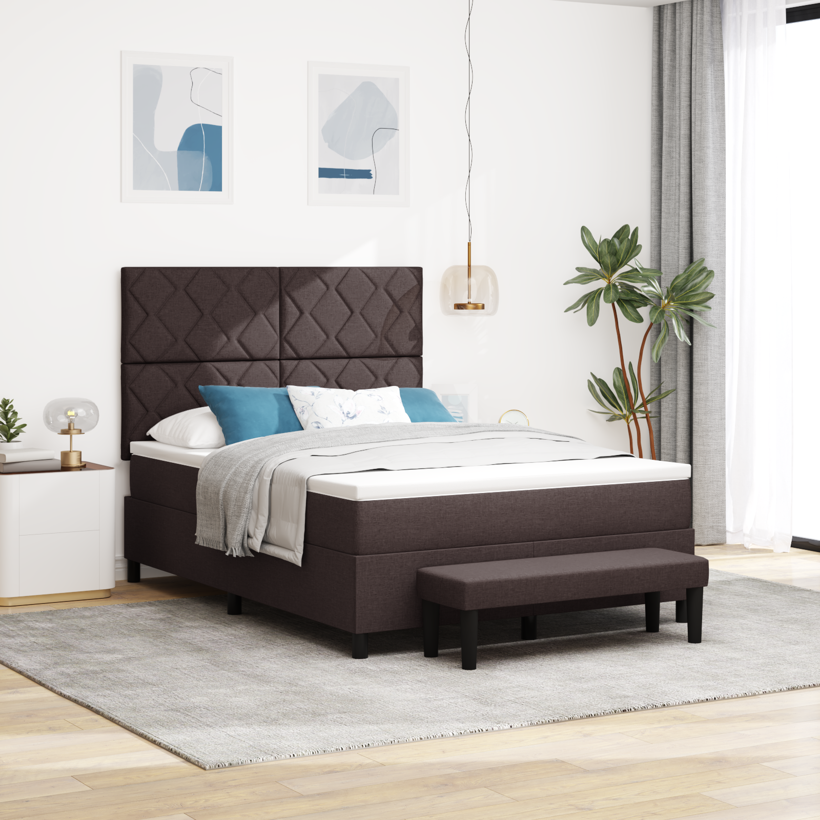 Thumbnail - vidaXL Boxspringbett mit Matratze & Bank Dunkelbraun 140x190 cm Stoff