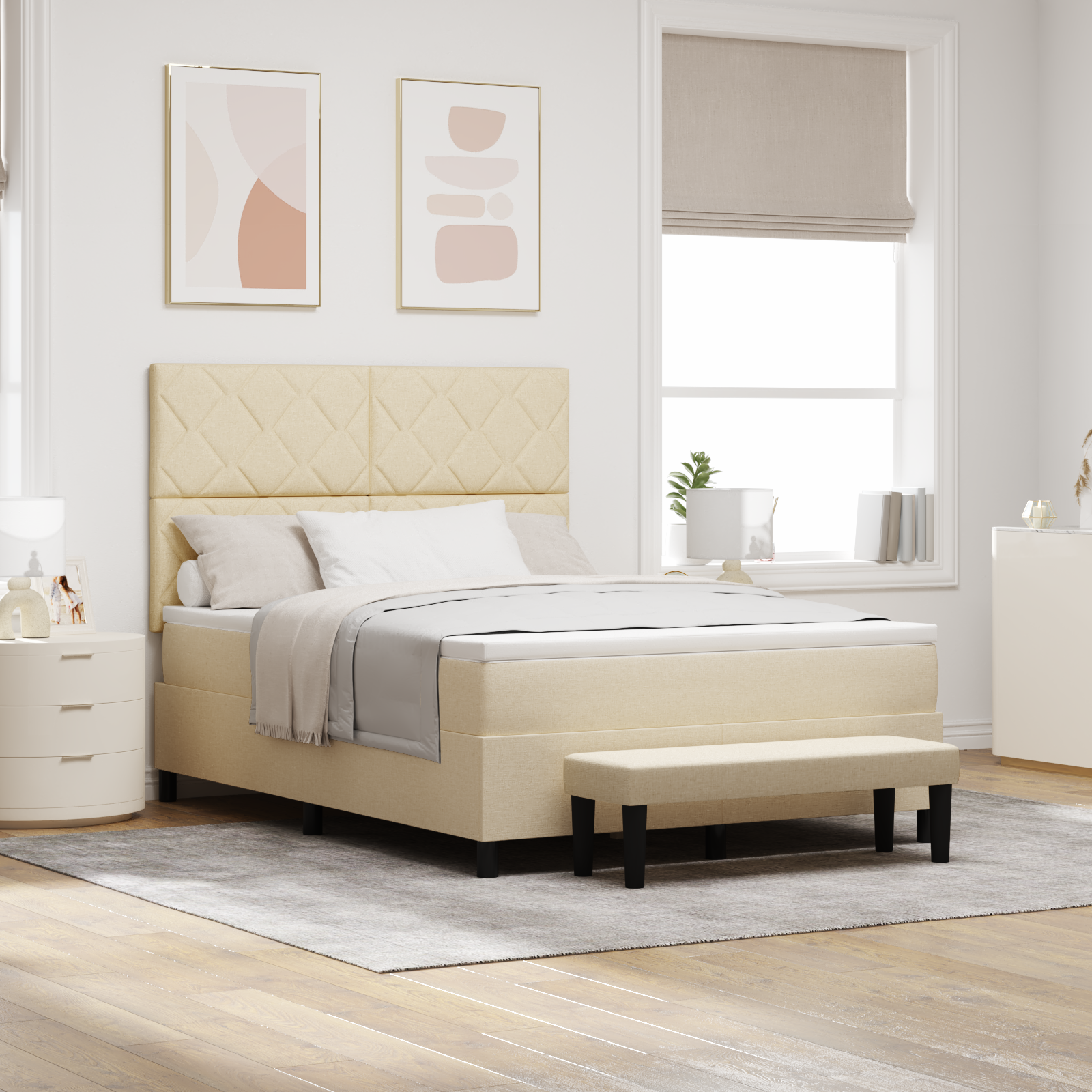 Thumbnail - vidaXL Boxspringbett mit Matratze & Bank Creme 140x190 cm Stoff
