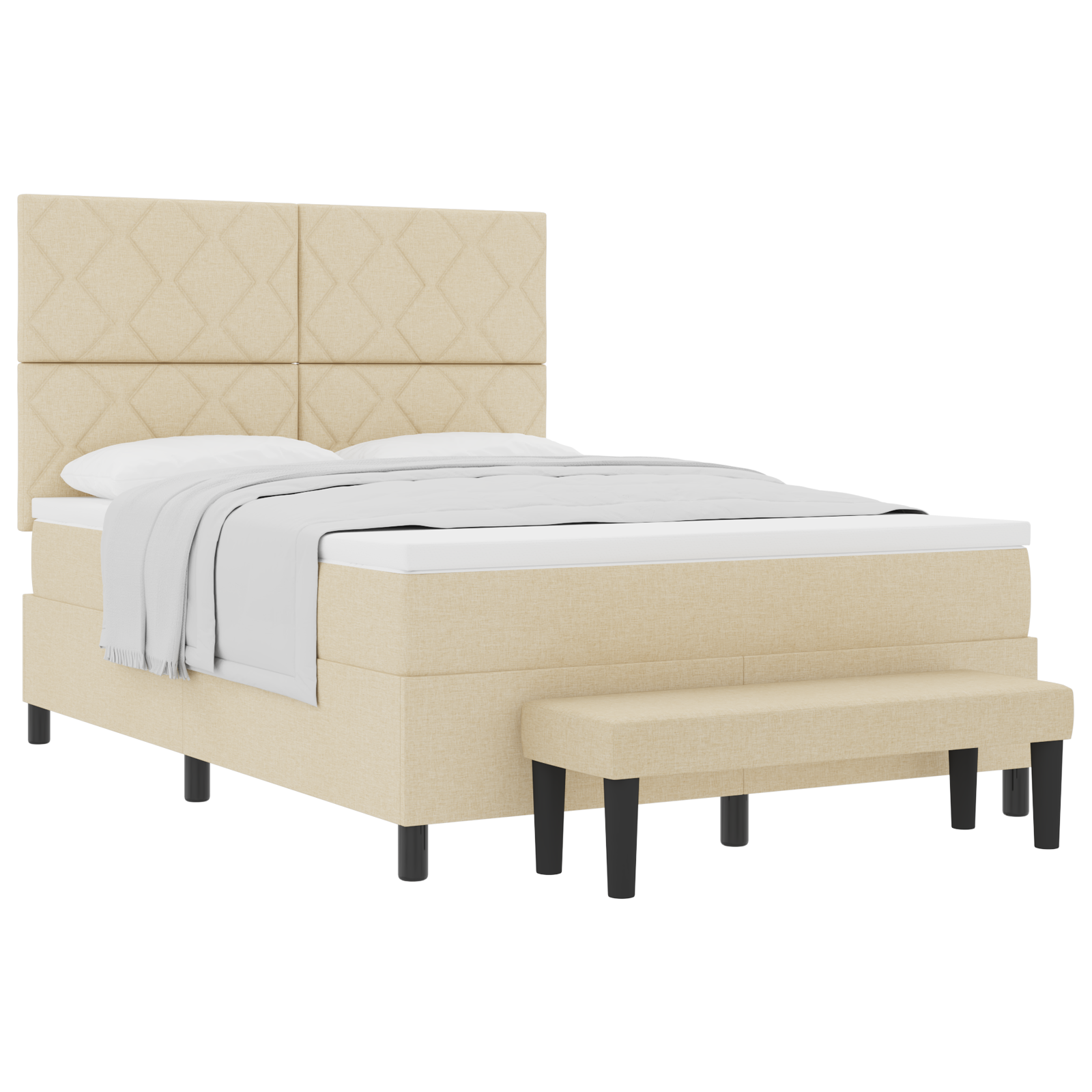 Thumbnail - vidaXL Boxspringbett mit Matratze & Bank Creme 140x190 cm Stoff
