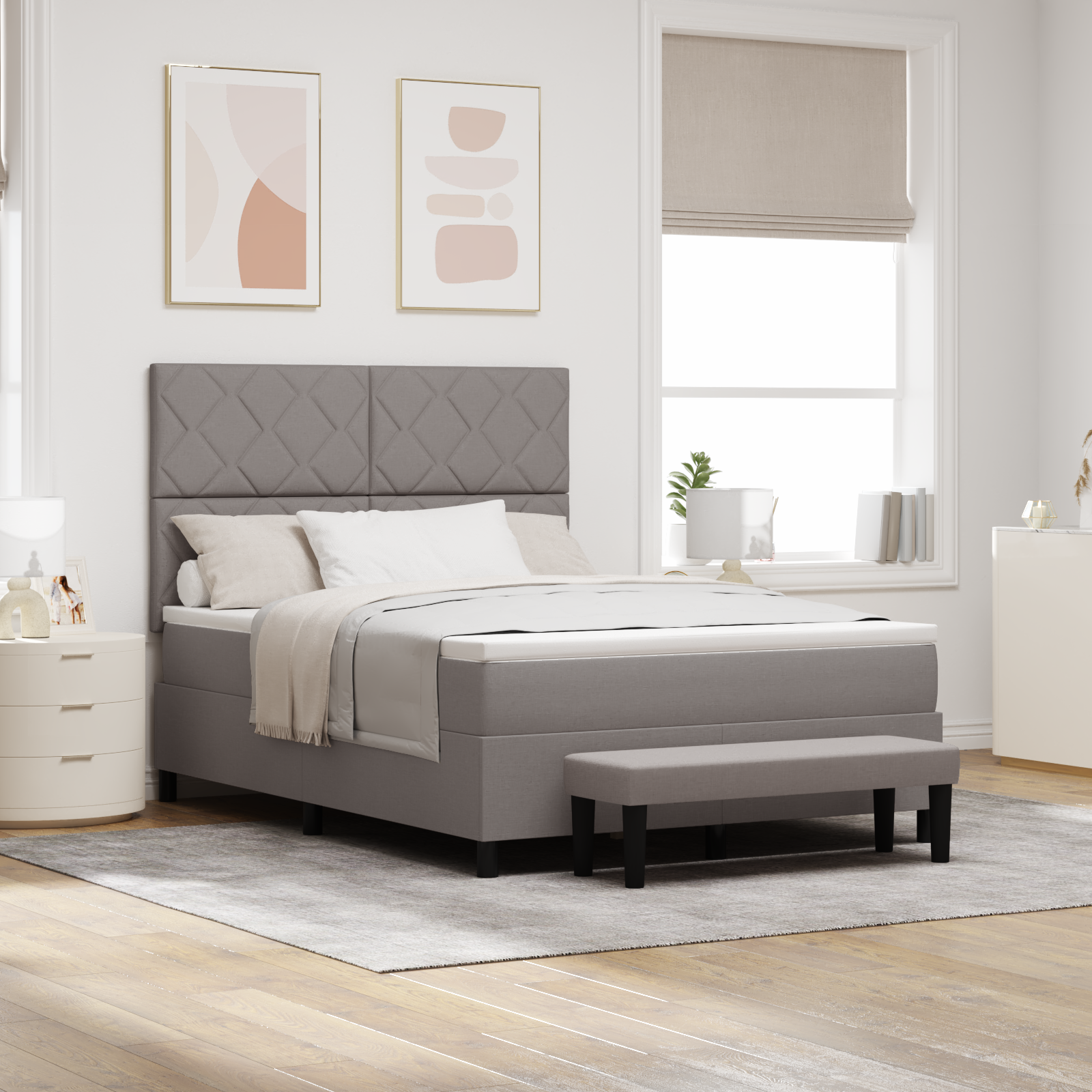 Thumbnail - vidaXL Boxspringbett mit Matratze & Bank Taupe 140x200 cm Stoff