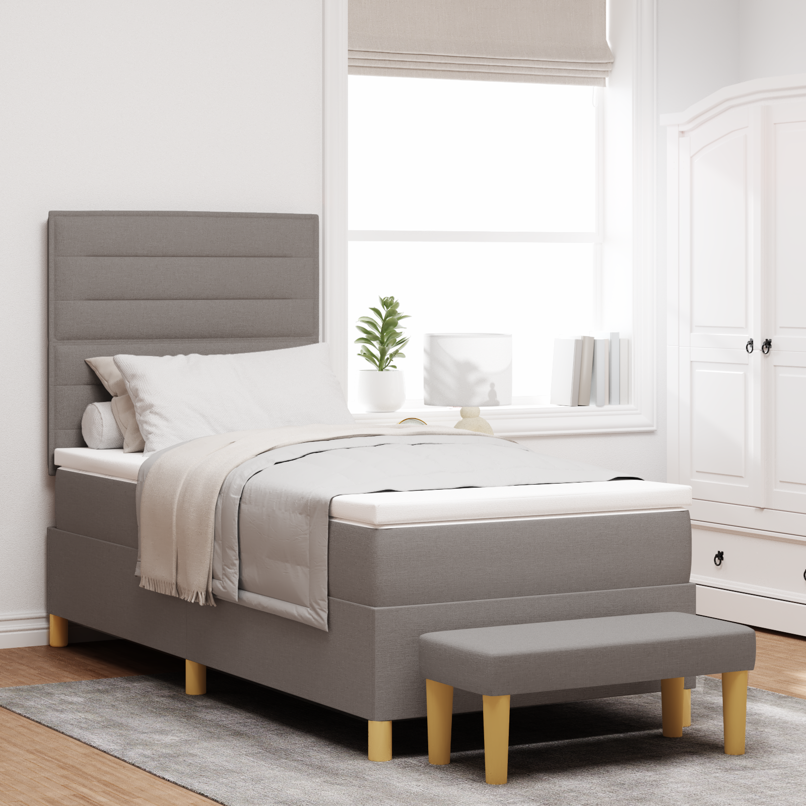 Box Spring Bed with Mattress & Bench Taupe 80x200 cm Fabric