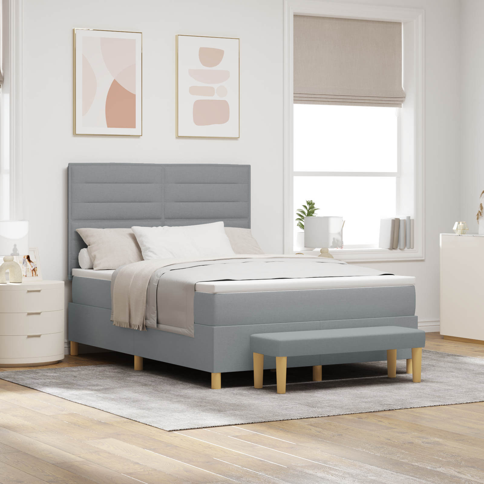 Thumbnail - vidaXL Boxspringbett mit Matratze & Bank Hellgrau 140x200 cm Stoff