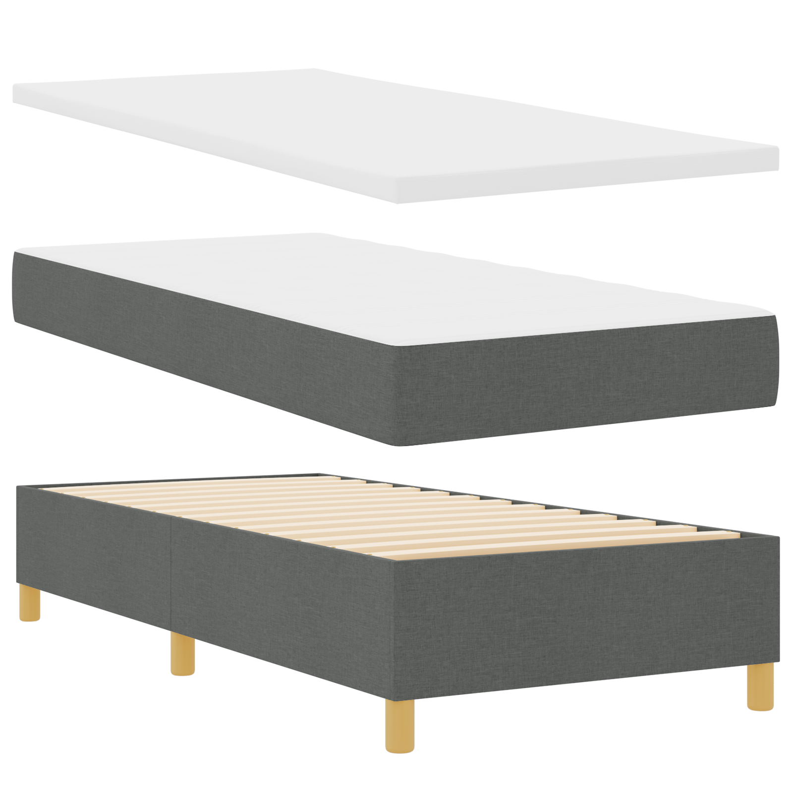 Thumbnail - vidaXL Boxspringbett mit Matratze & Bank Dunkelgrau 80x200 cm Stoff