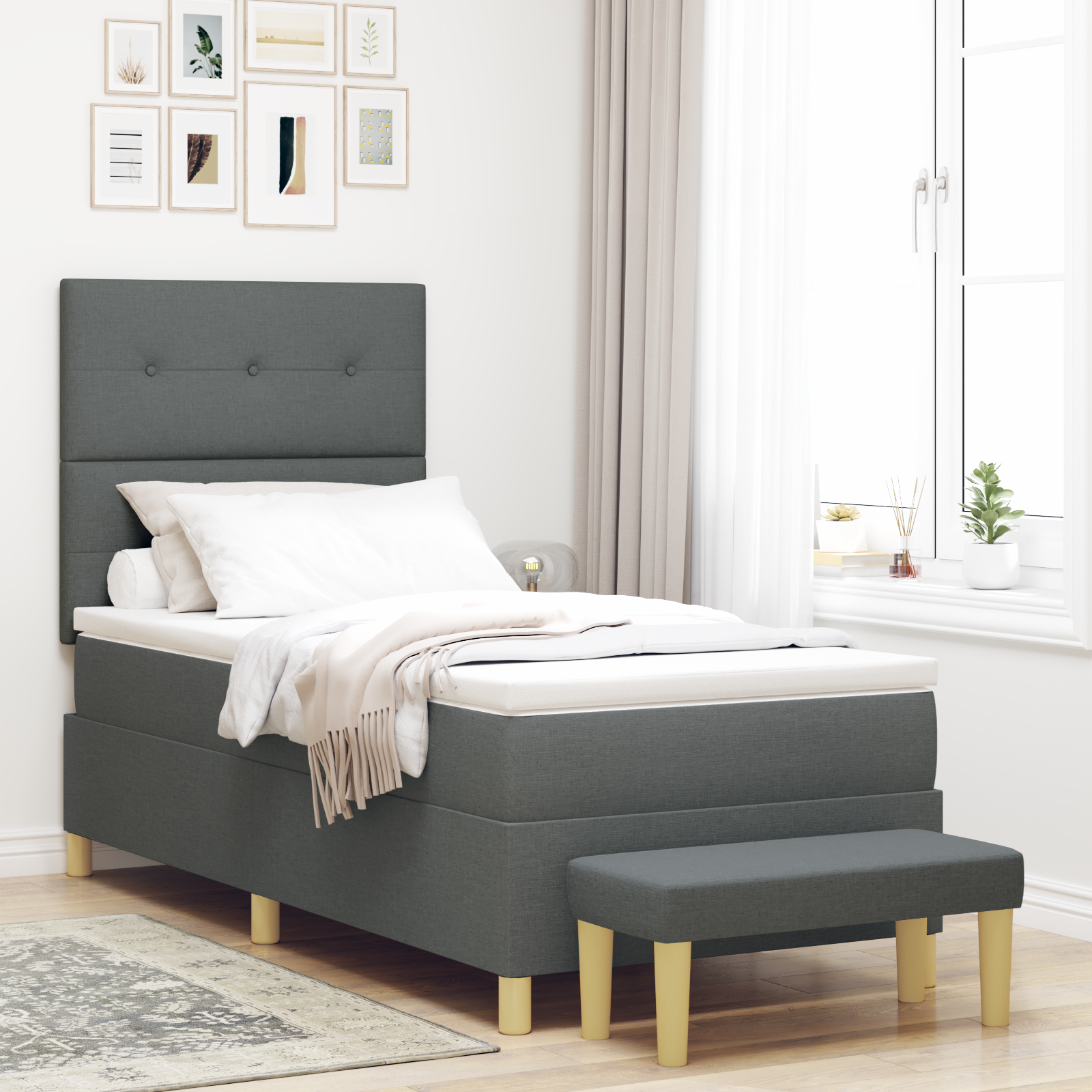 Thumbnail - vidaXL Boxspringbett mit Matratze & Bank Dunkelgrau 80x200 cm Stoff