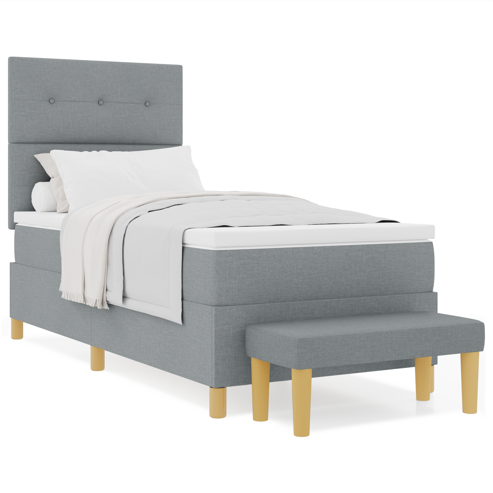 Čiužinio lova su čiužiniu ir suoleliu Šviesiai pilka 90x200 cm Audinys - Image 4