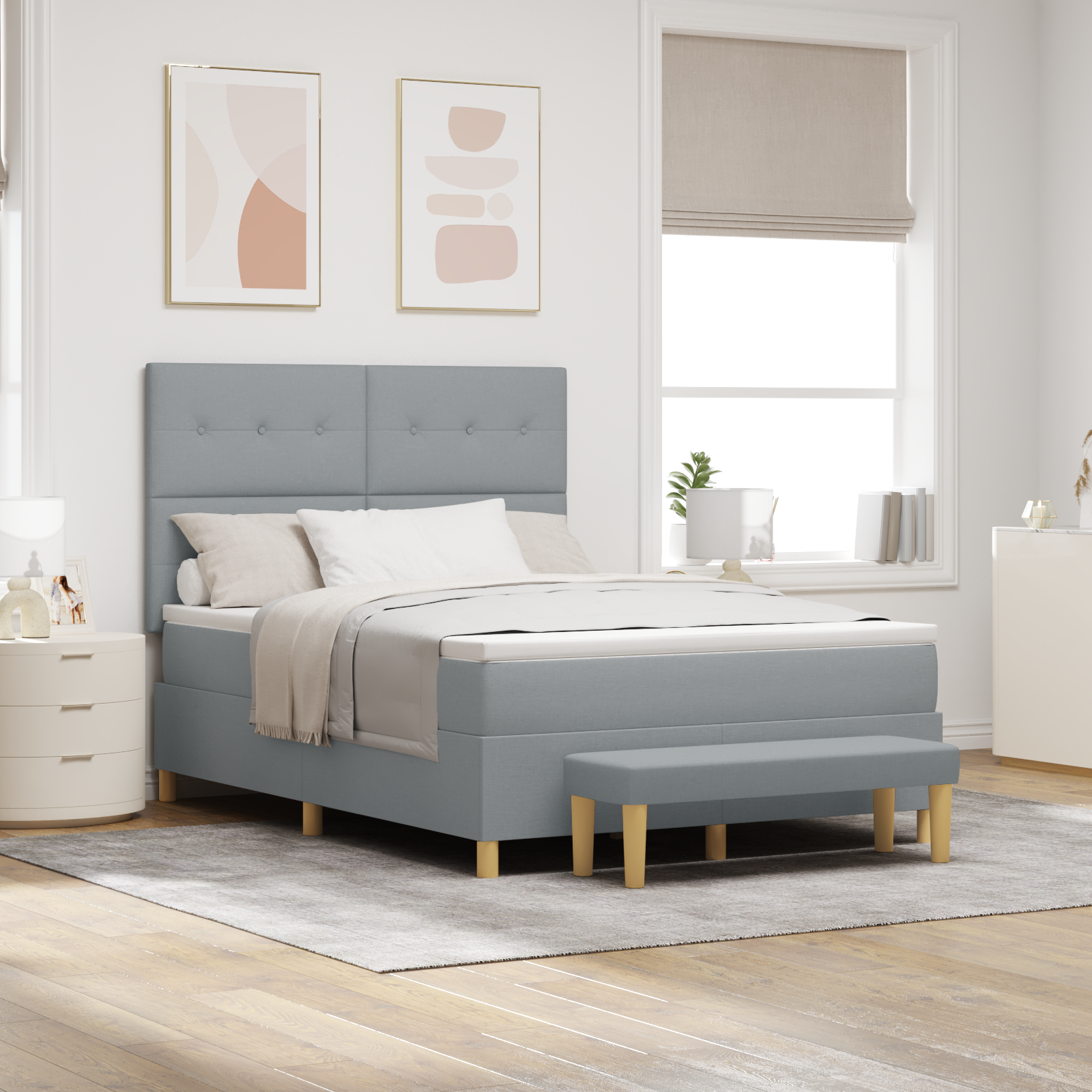 Thumbnail - vidaXL Boxspringbett mit Matratze & Bank Hellgrau 140x190 cm Stoff
