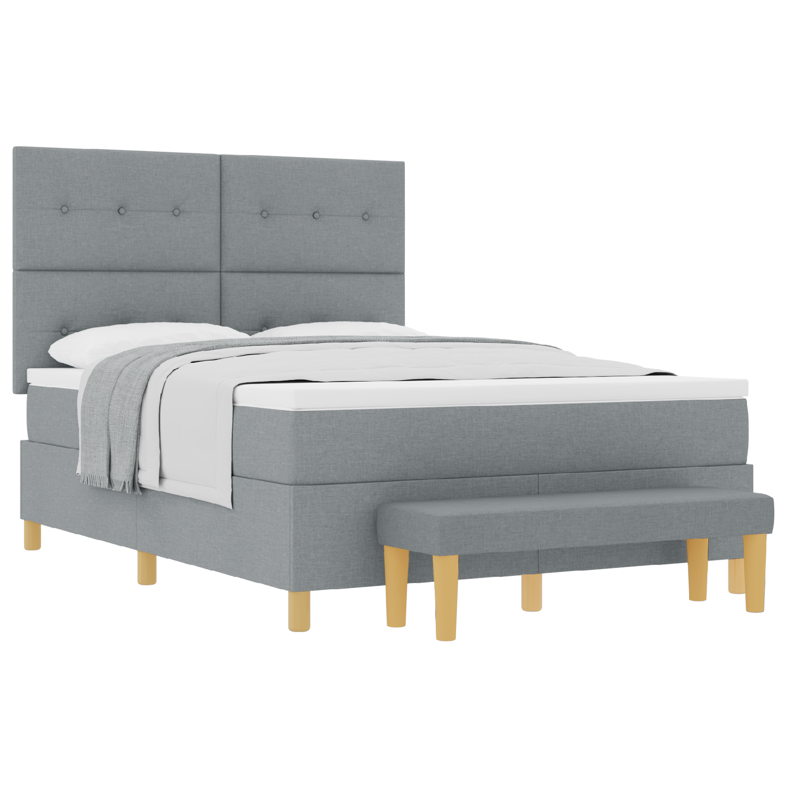 Thumbnail - vidaXL Boxspringbett mit Matratze & Bank Hellgrau 140x190 cm Stoff