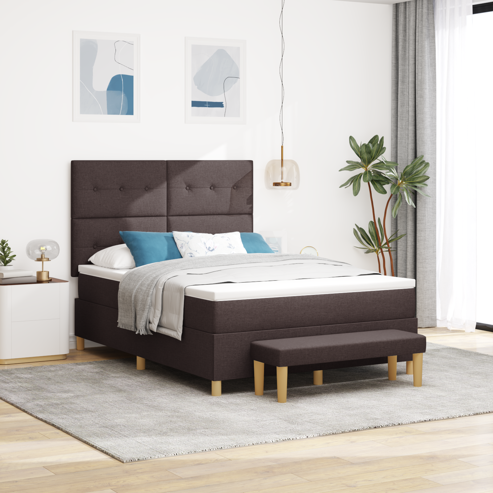 Thumbnail - vidaXL Boxspringbett mit Matratze & Bank Dunkelbraun 160x200 cm Stoff