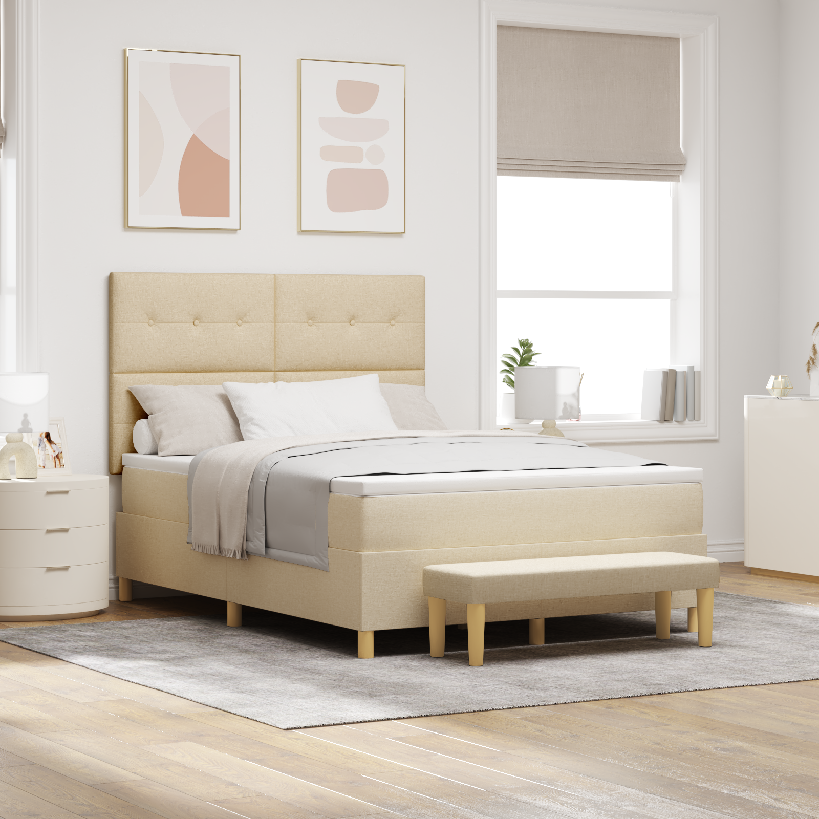 Thumbnail - vidaXL Boxspringbett mit Matratze & Bank Creme 160x200 cm Stoff