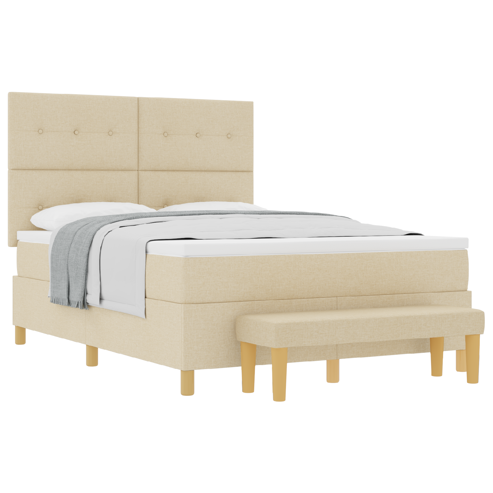 Thumbnail - vidaXL Boxspringbett mit Matratze & Bank Creme 160x200 cm Stoff
