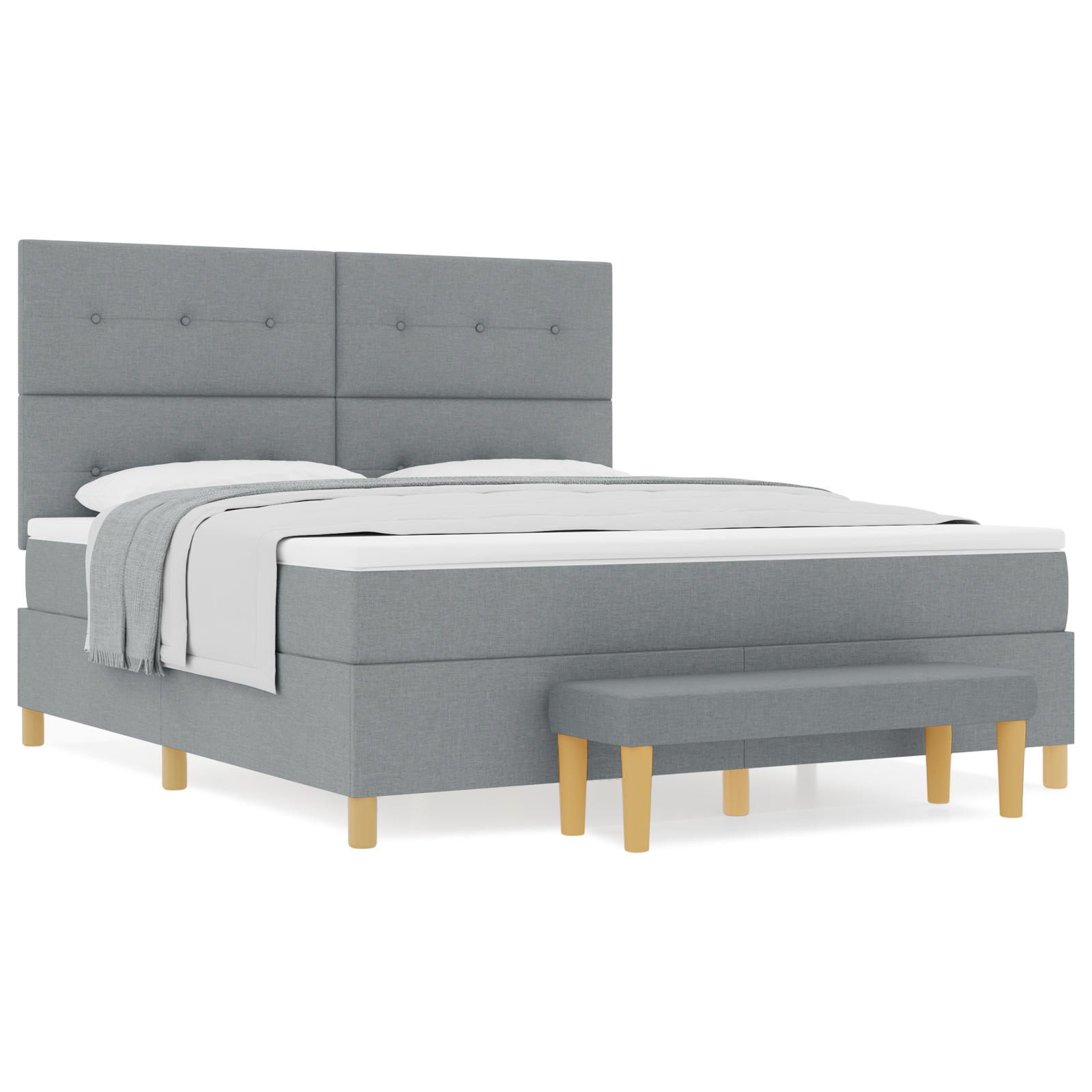 Lovos su dėže ir suolu šviesiai pilka 180x200 cm audinys - Image 4