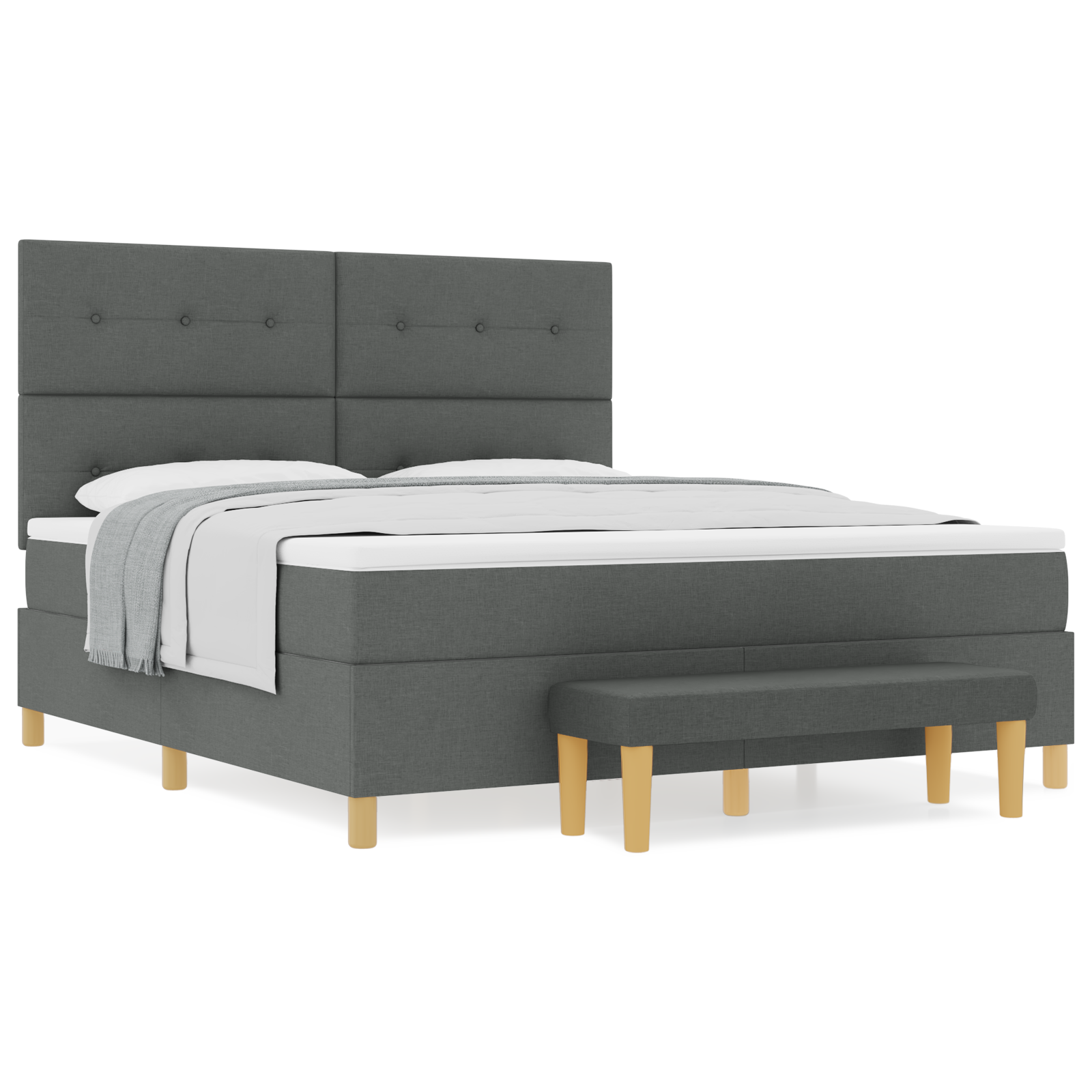 lova su čiužiniu ir suoleliu tamsiai pilka 180x200 cm audinys - Image 4